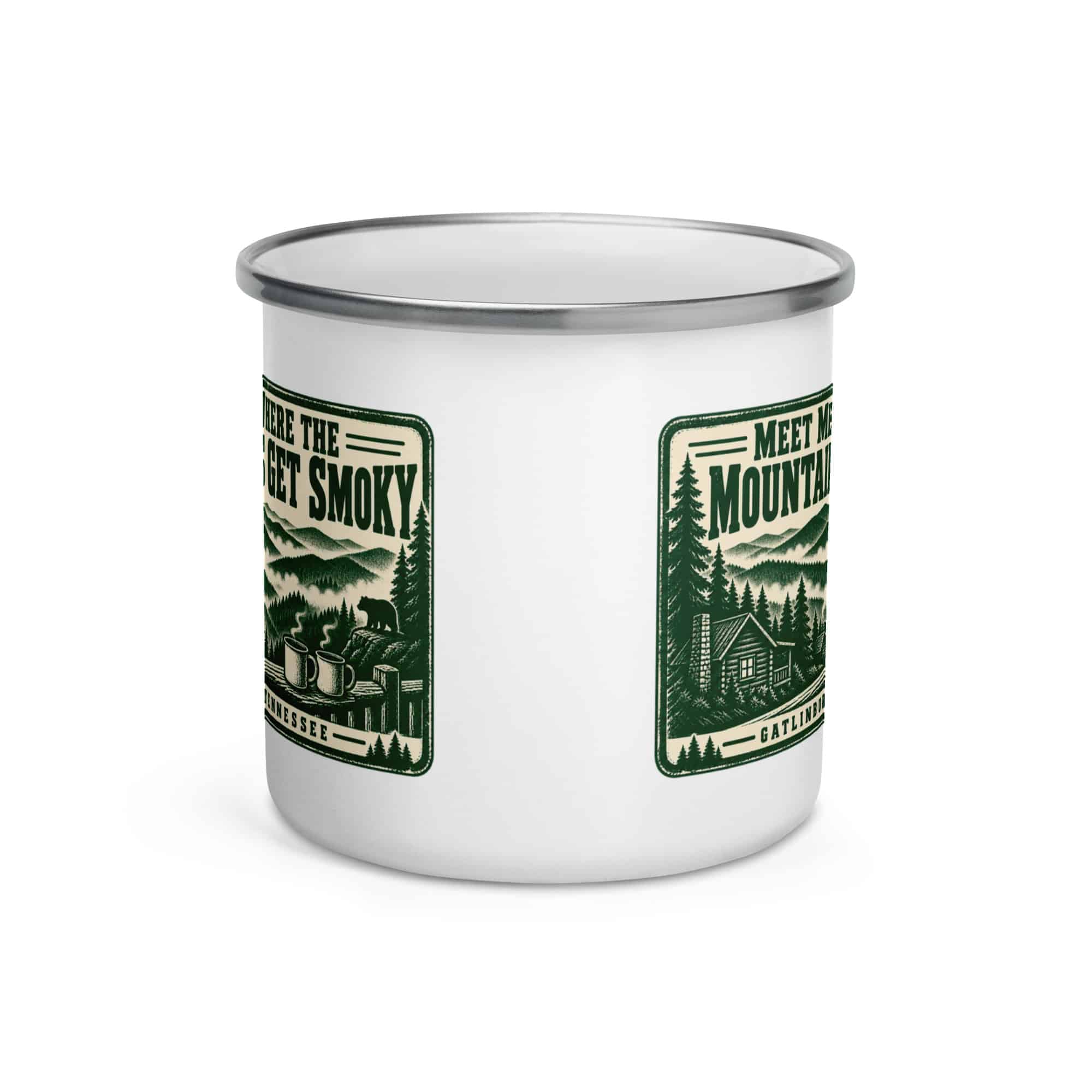Gatlinburg and the Smokies Enamel Camp Mug: Meet Me Where the Mountains Get Smoky, Forest Ink Stamp