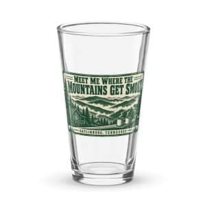 Gatlinburg and the Smokies Pint Glass: Meet Me Where the Mountains Get Smoky, Forest Ink Stamp - 16 oz - Main