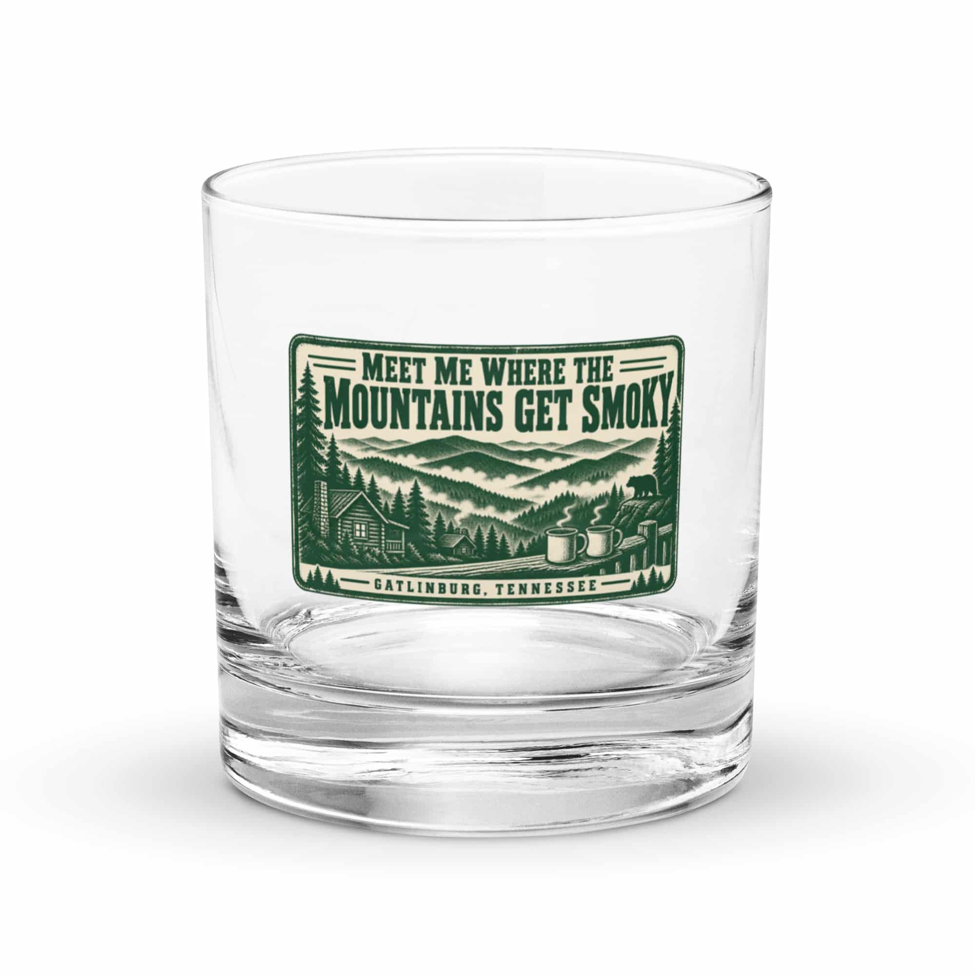 Gatlinburg and the Smokies Rocks Glass: Meet Me Where the Mountains Get Smoky, Forest Ink Stamp