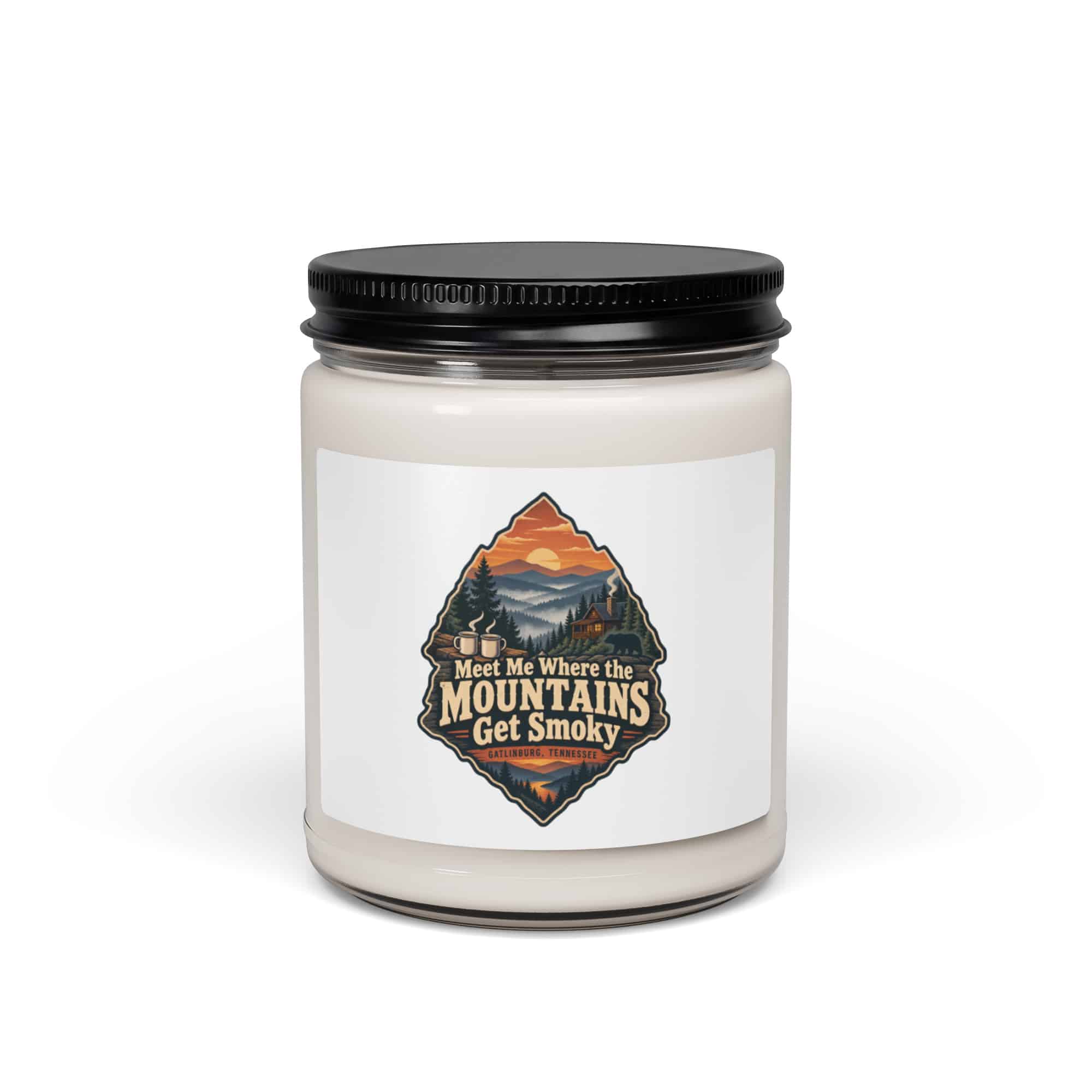 Gatlinburg and the Smokies Soy Wax Candle: Meet Me Where the Mountains Get Smoky, Scenic Shield Badge