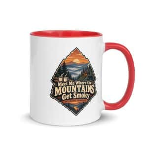 Gatlinburg and the Smokies Color Inside Coffee Mug: Meet Me Where the Mountains Get Smoky, Scenic Shield Badge - 11 oz - Main