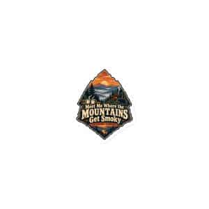 Gatlinburg and the Smokies Die-Cut Magnet: Meet Me Where the Mountains Get Smoky, Scenic Shield Badge - 3″×3″ - Main