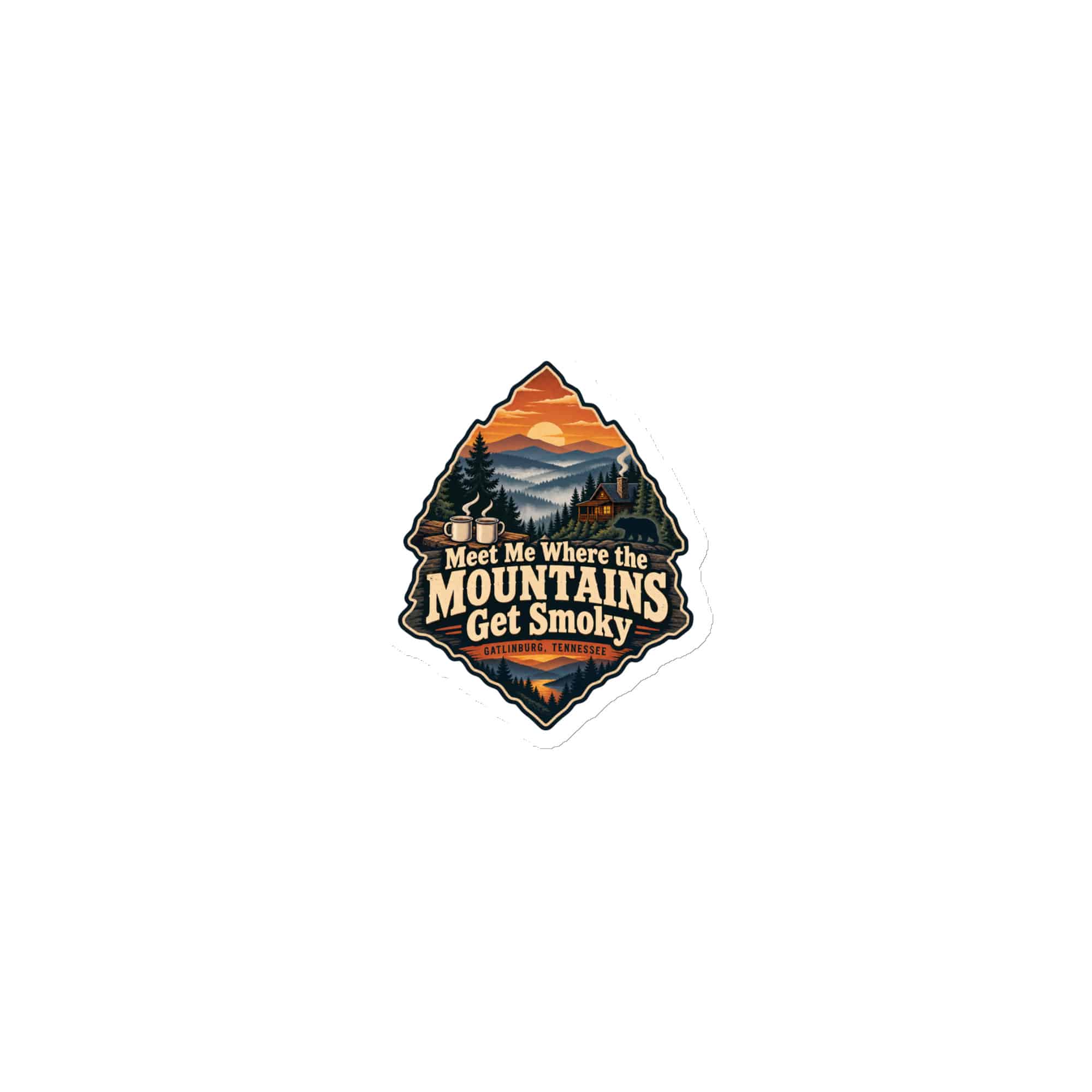 Gatlinburg and the Smokies Die-Cut Magnet: Meet Me Where the Mountains Get Smoky, Scenic Shield Badge