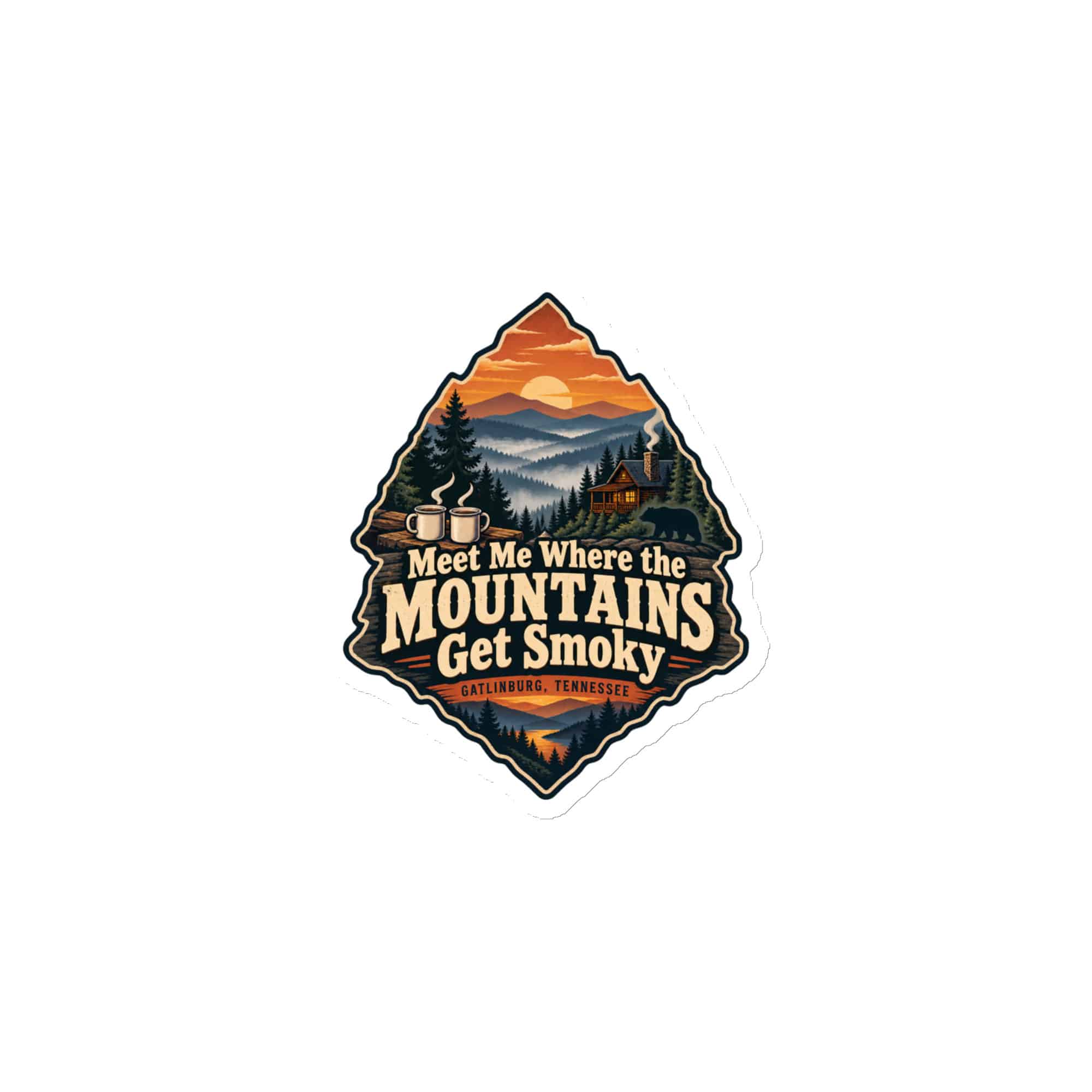 Gatlinburg and the Smokies Die-Cut Magnet: Meet Me Where the Mountains Get Smoky, Scenic Shield Badge