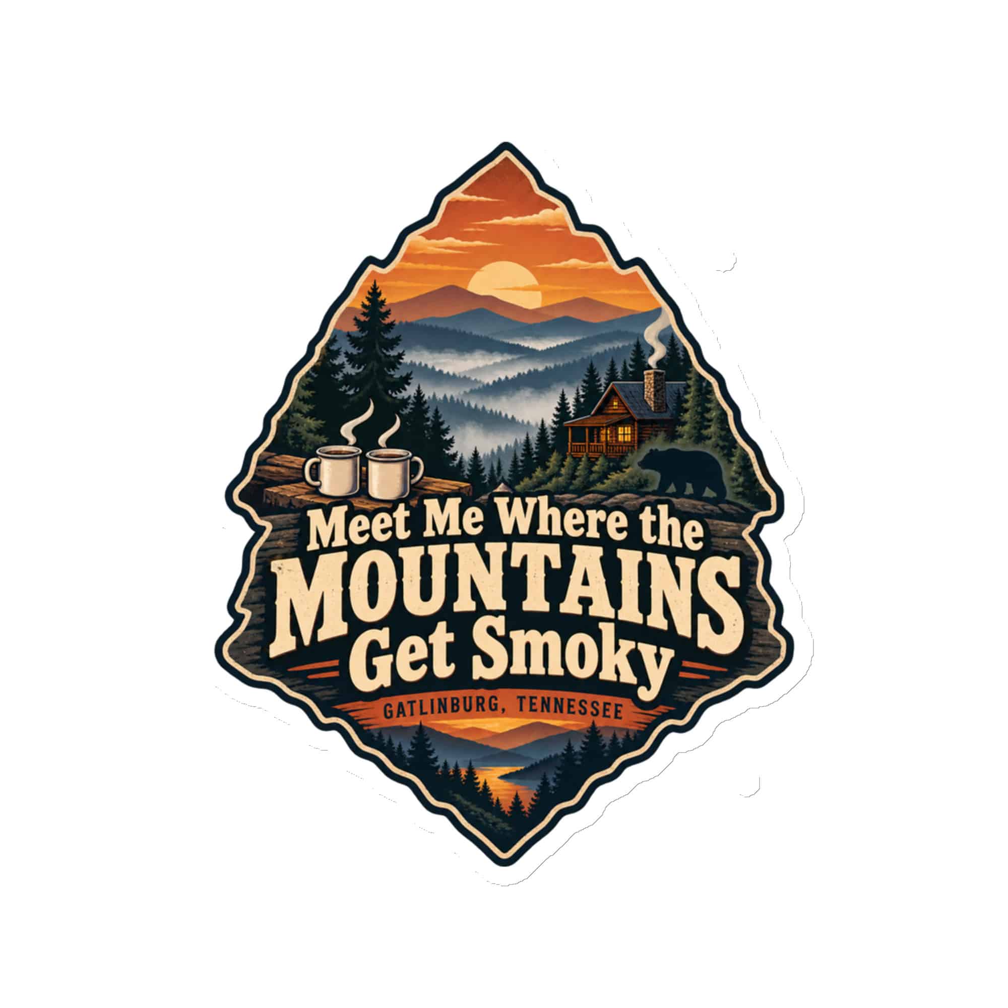 Gatlinburg and the Smokies Die-Cut Magnet: Meet Me Where the Mountains Get Smoky, Scenic Shield Badge