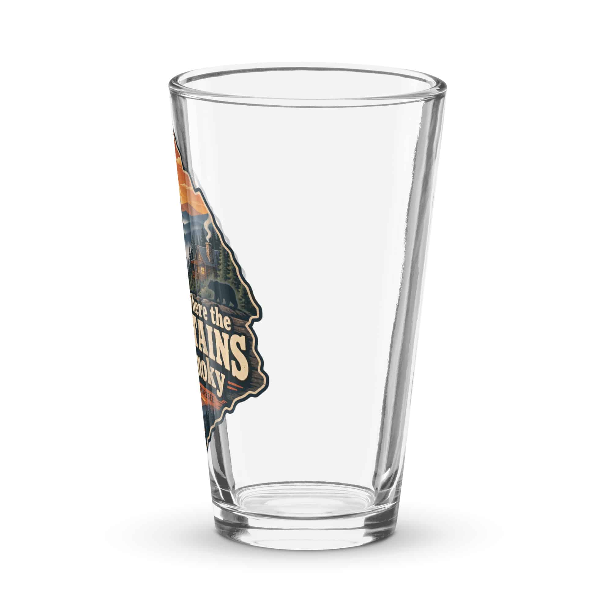 Gatlinburg and the Smokies Pint Glass: Meet Me Where the Mountains Get Smoky, Scenic Shield Badge