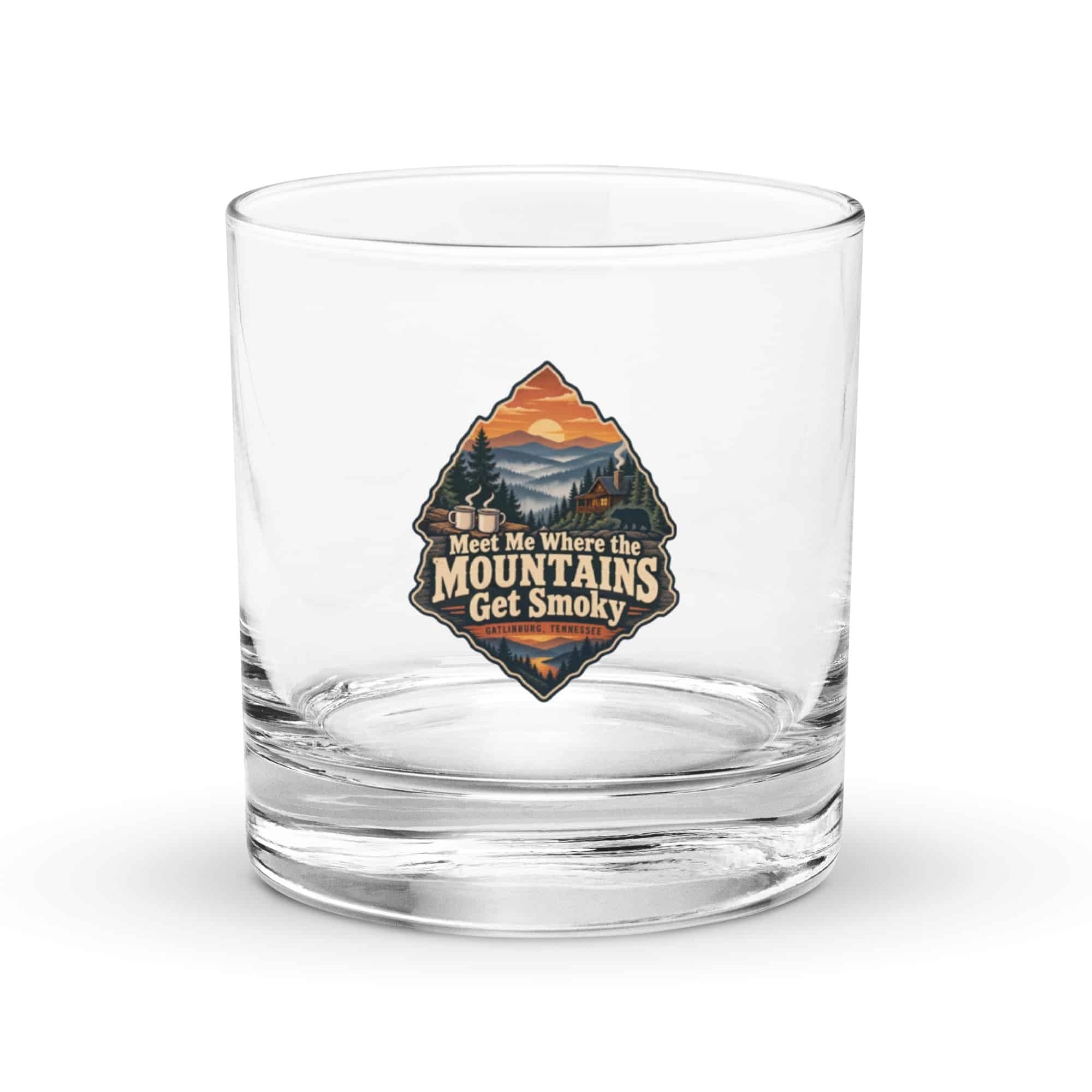 Gatlinburg and the Smokies Rocks Glass: Meet Me Where the Mountains Get Smoky, Scenic Shield Badge