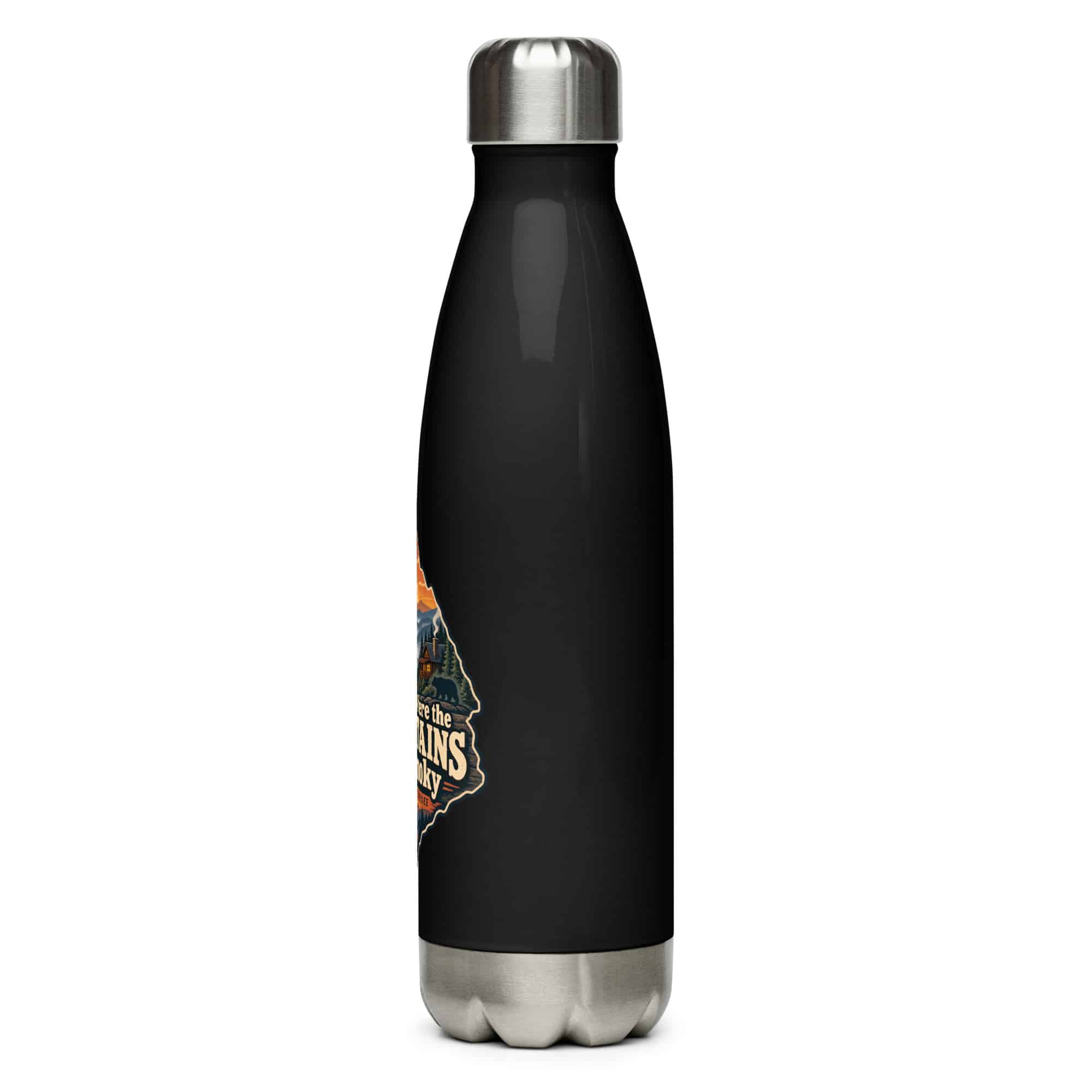 Gatlinburg and the Smokies Stainless Steel Water Bottle: Meet Me Where the Mountains Get Smoky, Scenic Shield Badge