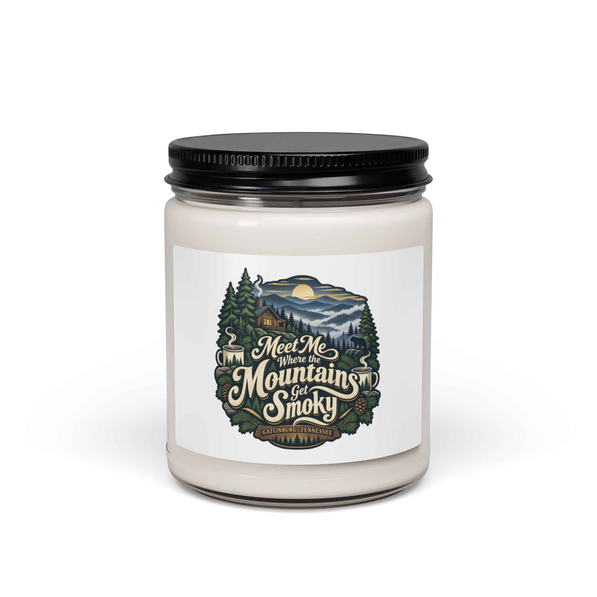 Gatlinburg and the Smokies Soy Wax Candle: Meet Me Where the Mountains Get Smoky, Woodland Scenic Lettering