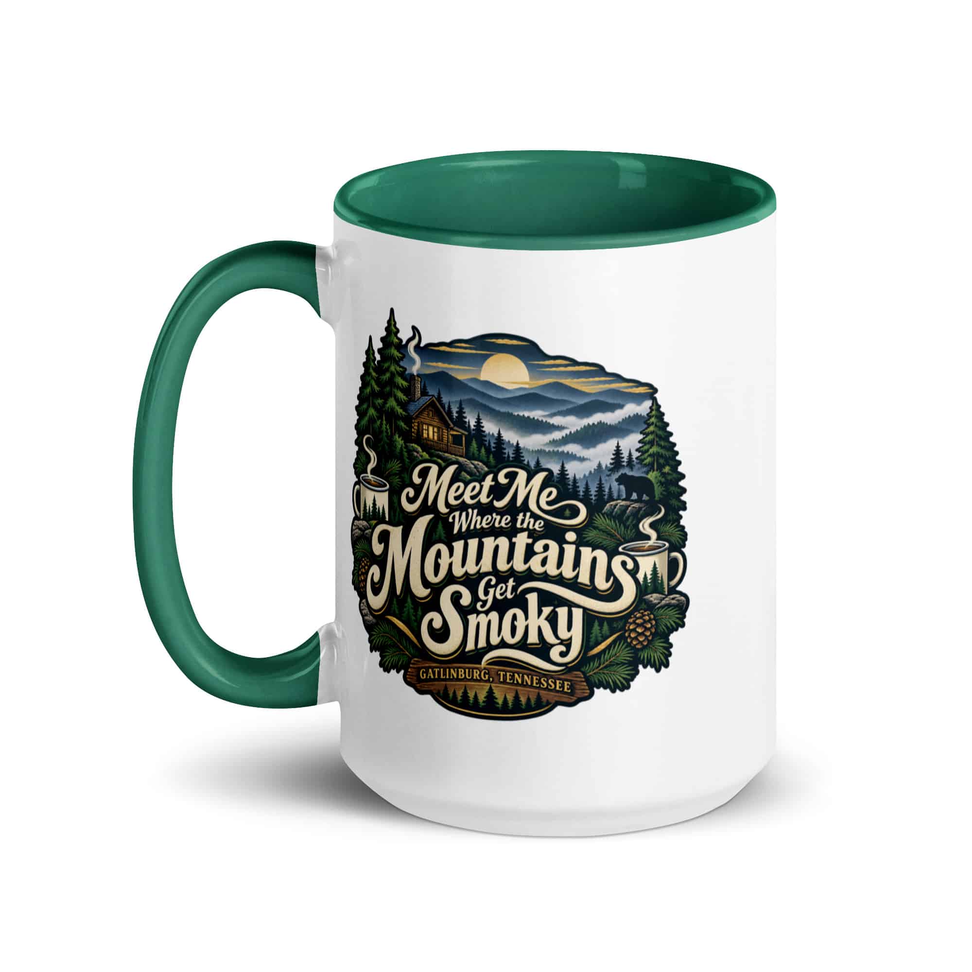 Gatlinburg and the Smokies Color Inside Coffee Mug: Meet Me Where the Mountains Get Smoky, Woodland Scenic Lettering