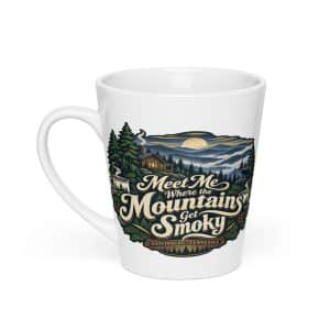 Gatlinburg and the Smokies Latte Mug: Meet Me Where the Mountains Get Smoky, Woodland Scenic Lettering - 12 oz - Main