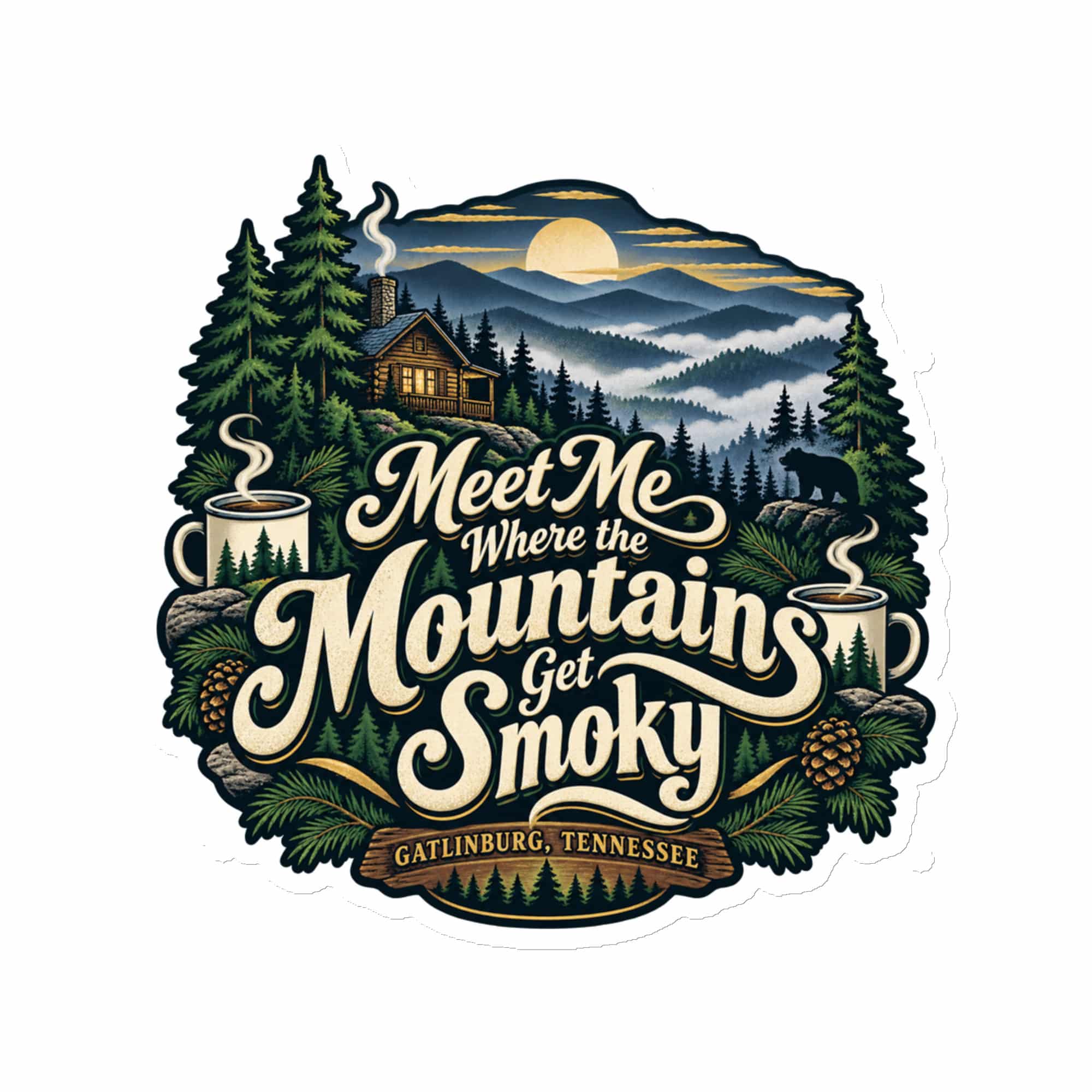Gatlinburg and the Smokies Die-Cut Magnet: Meet Me Where the Mountains Get Smoky, Woodland Scenic Lettering