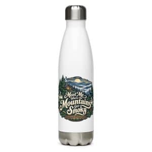 Gatlinburg and the Smokies Stainless Steel Water Bottle: Meet Me Where the Mountains Get Smoky, Woodland Scenic Lettering - 17 oz - Main