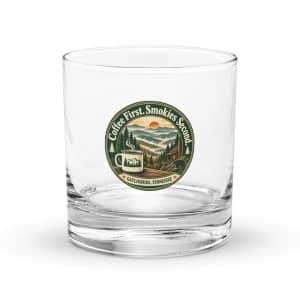 Gatlinburg and the Smokies Rocks Glass: Coffee First. Smokies Second, Vintage Round Badge - 10.5 oz - Main