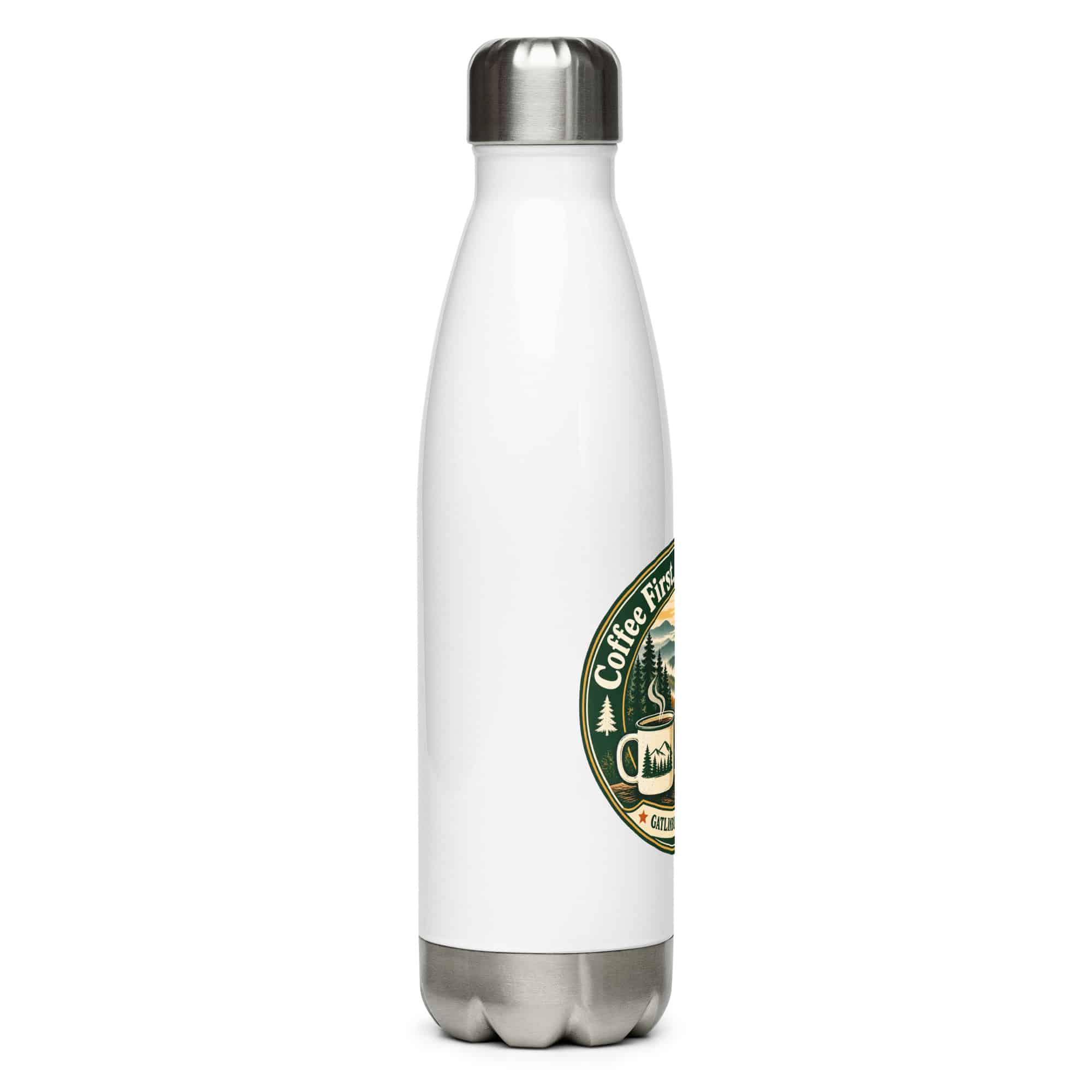 Gatlinburg and the Smokies Stainless Steel Water Bottle: Coffee First. Smokies Second, Vintage Round Badge