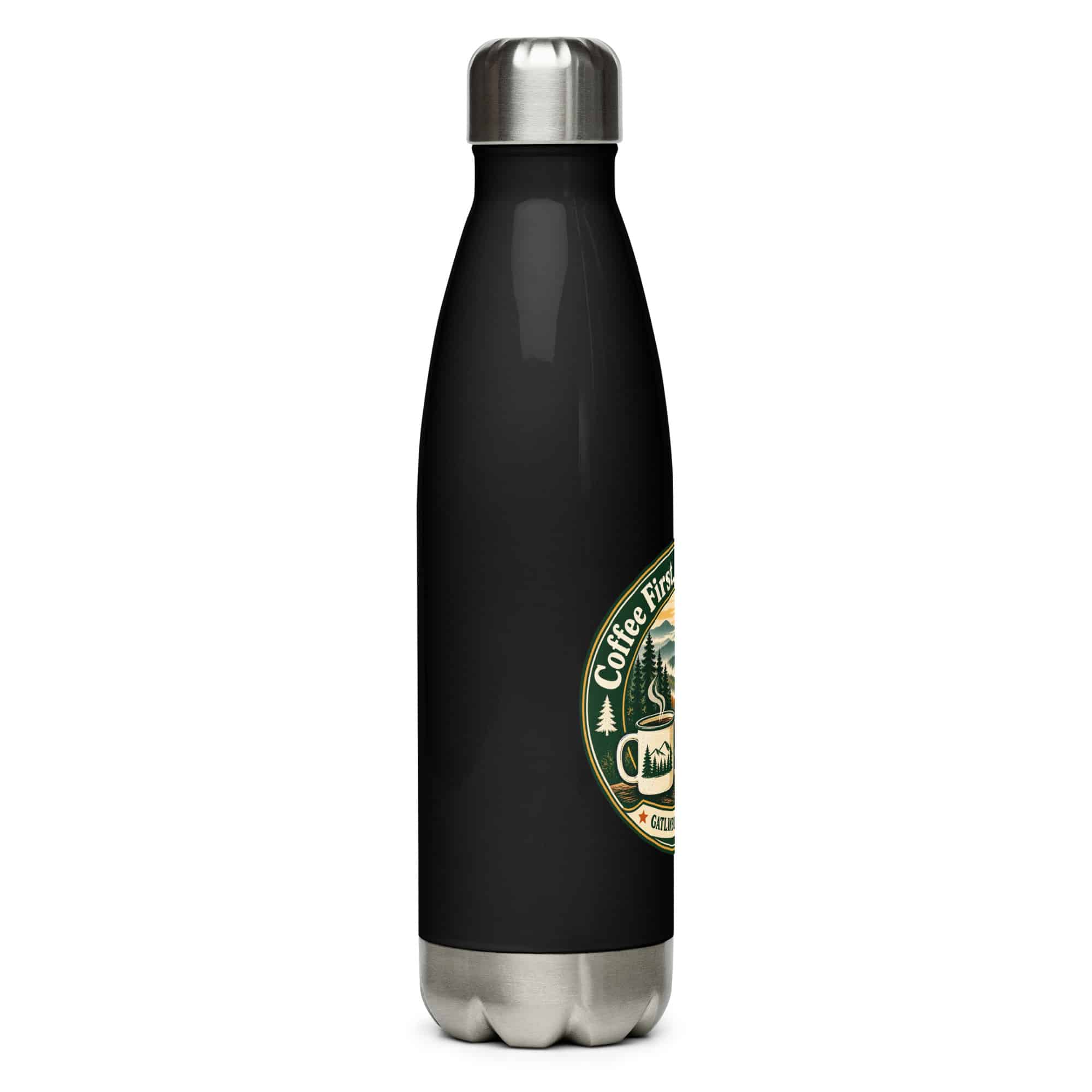 Gatlinburg and the Smokies Stainless Steel Water Bottle: Coffee First. Smokies Second, Vintage Round Badge