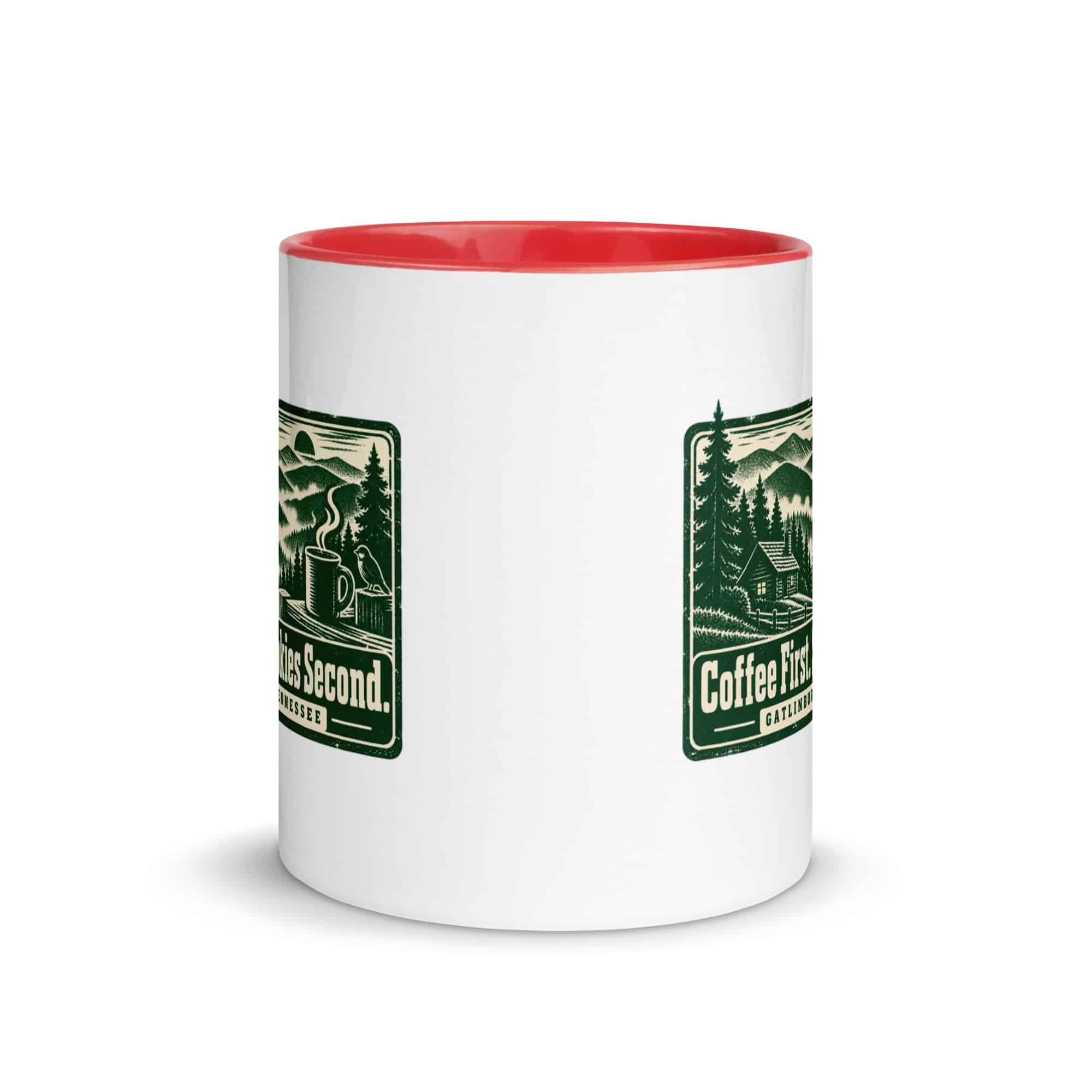 Gatlinburg and the Smokies Color Inside Coffee Mug: Coffee First. Smokies Second, Forest Ink Stamp