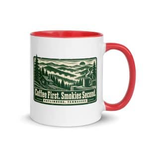 Gatlinburg and the Smokies Color Inside Coffee Mug: Coffee First. Smokies Second, Forest Ink Stamp - 11 oz - Main