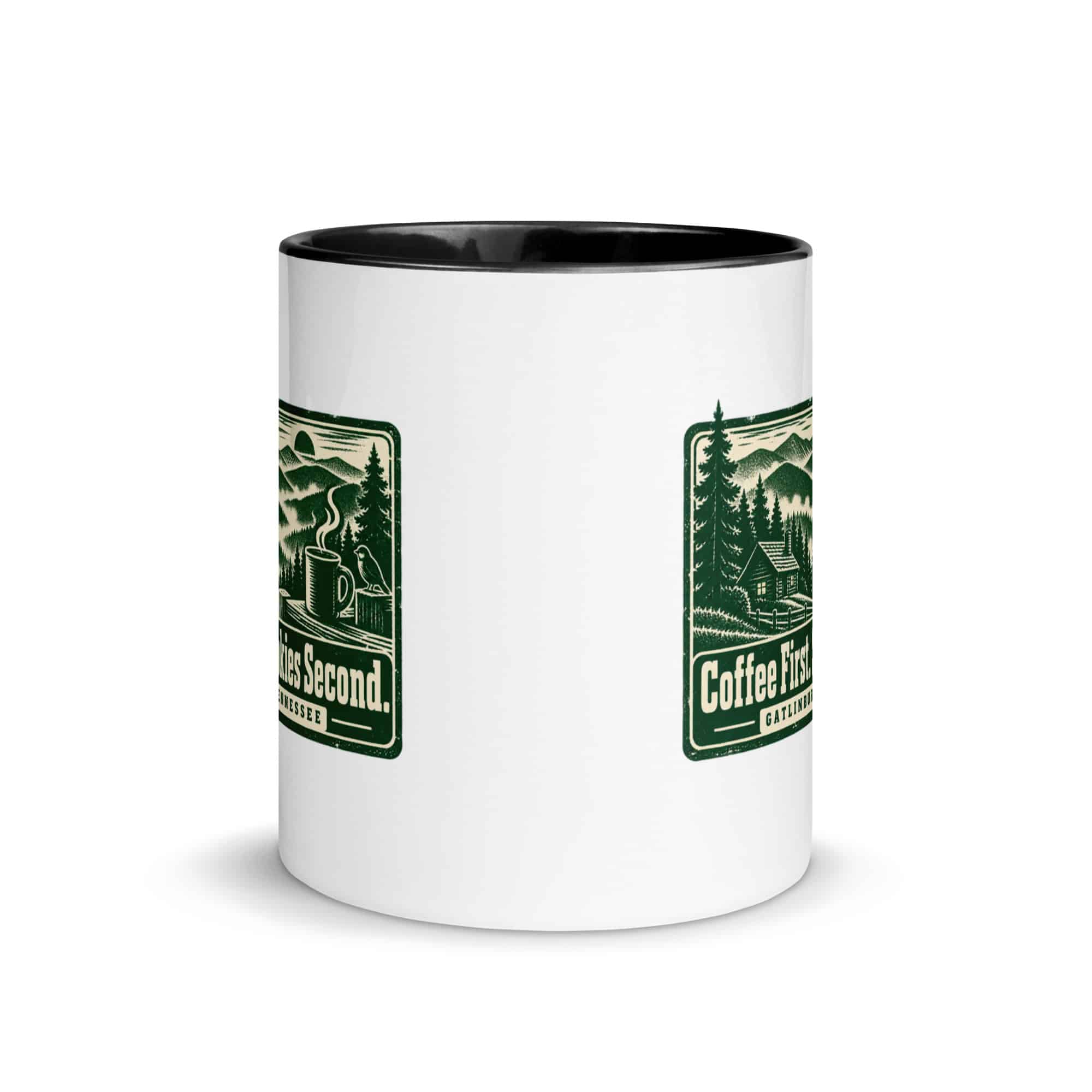 Gatlinburg and the Smokies Color Inside Coffee Mug: Coffee First. Smokies Second, Forest Ink Stamp