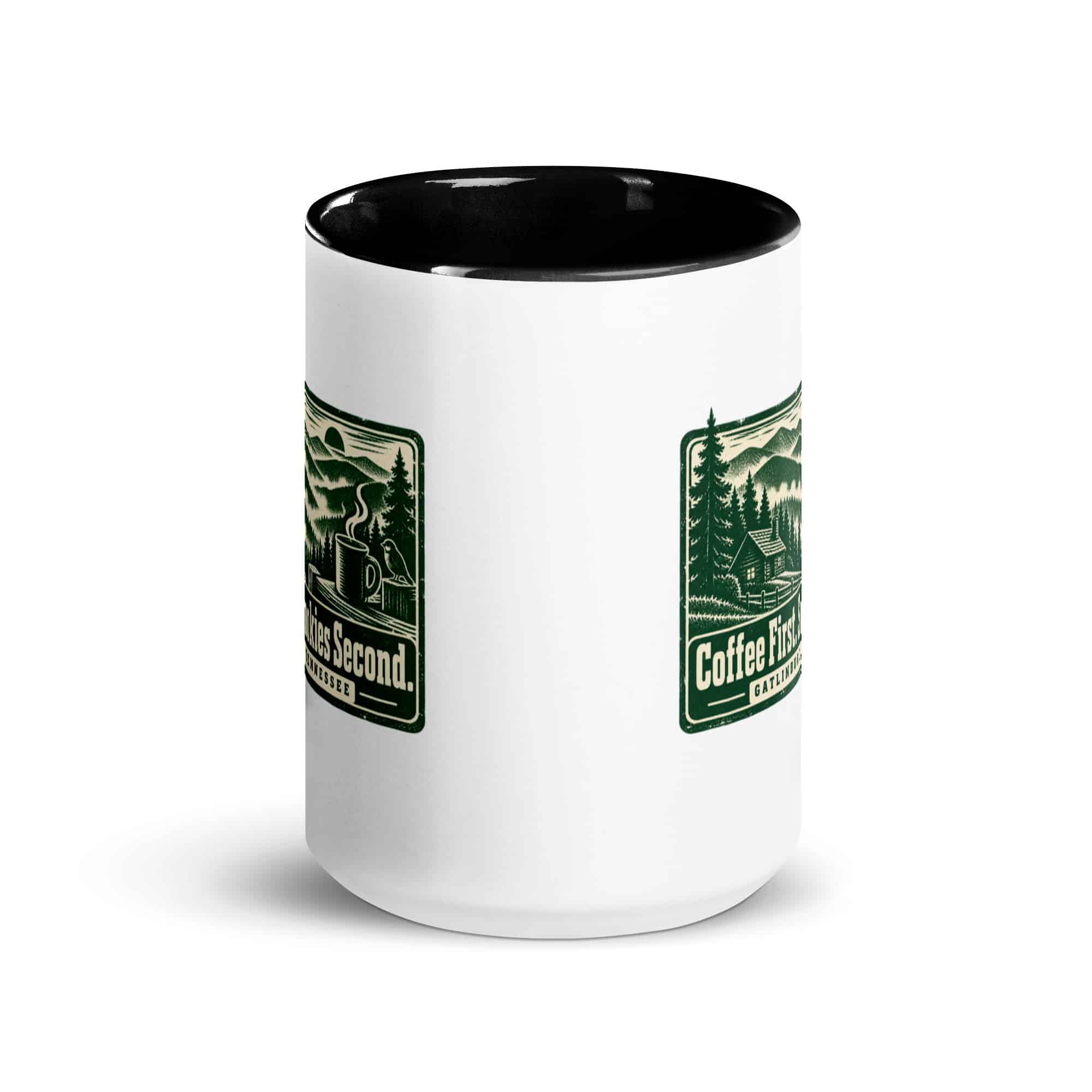 Gatlinburg and the Smokies Color Inside Coffee Mug: Coffee First. Smokies Second, Forest Ink Stamp