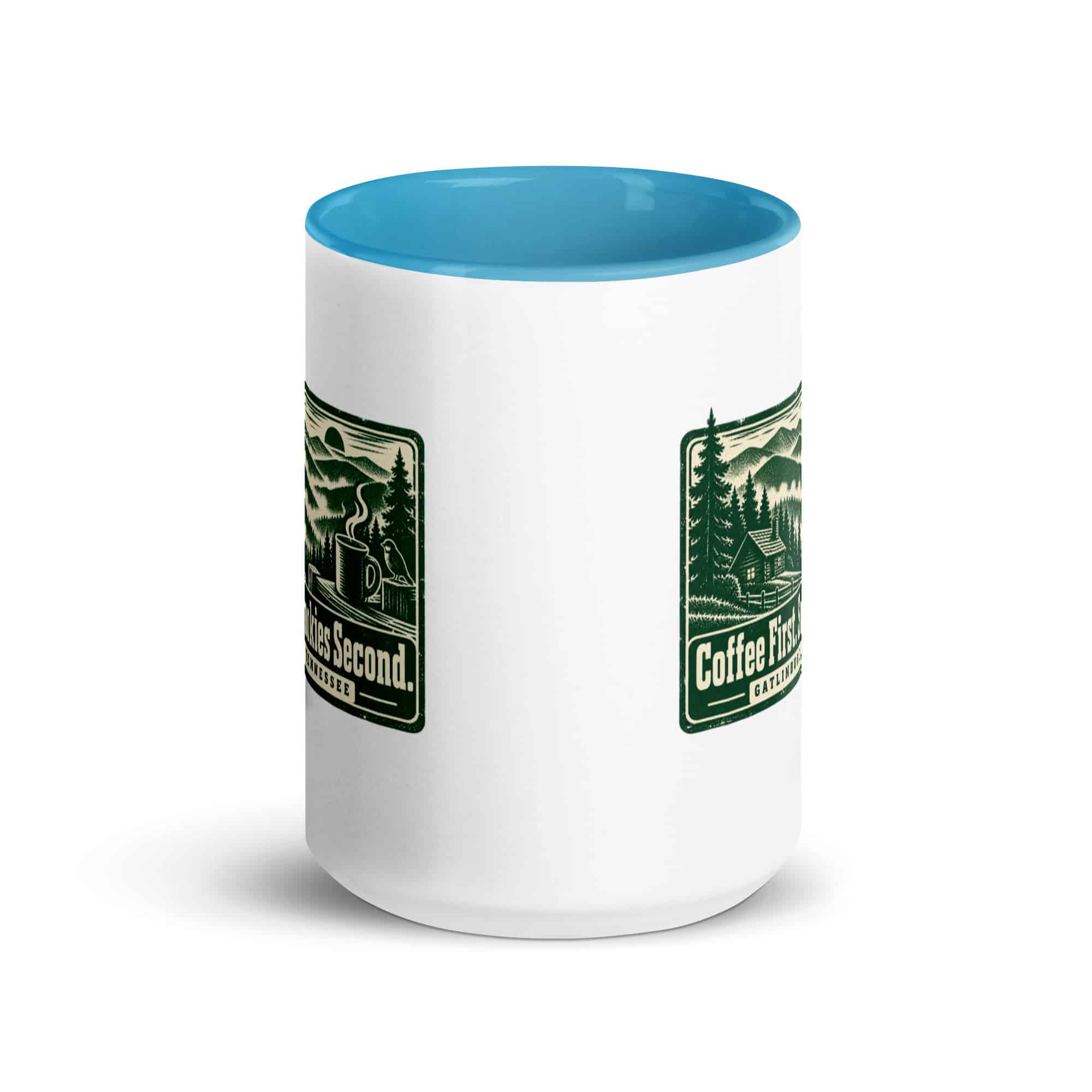 Gatlinburg and the Smokies Color Inside Coffee Mug: Coffee First. Smokies Second, Forest Ink Stamp