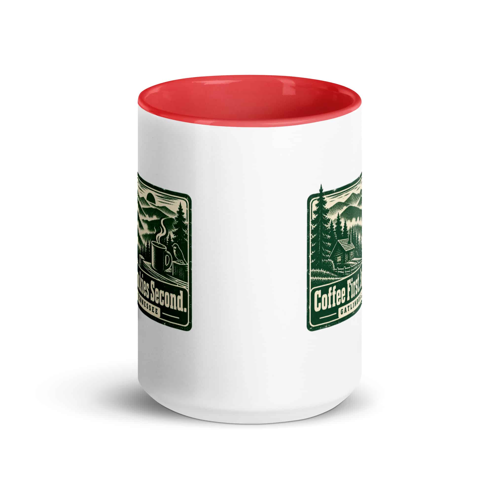 Gatlinburg and the Smokies Color Inside Coffee Mug: Coffee First. Smokies Second, Forest Ink Stamp