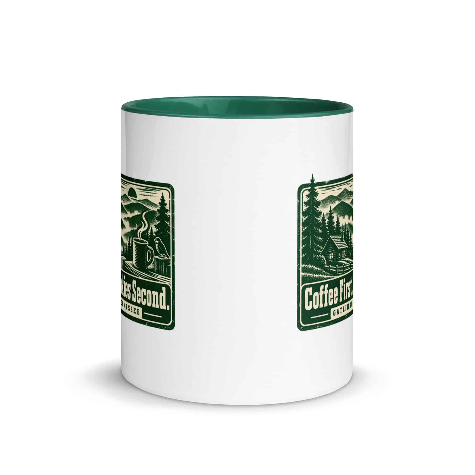 Gatlinburg and the Smokies Color Inside Coffee Mug: Coffee First. Smokies Second, Forest Ink Stamp