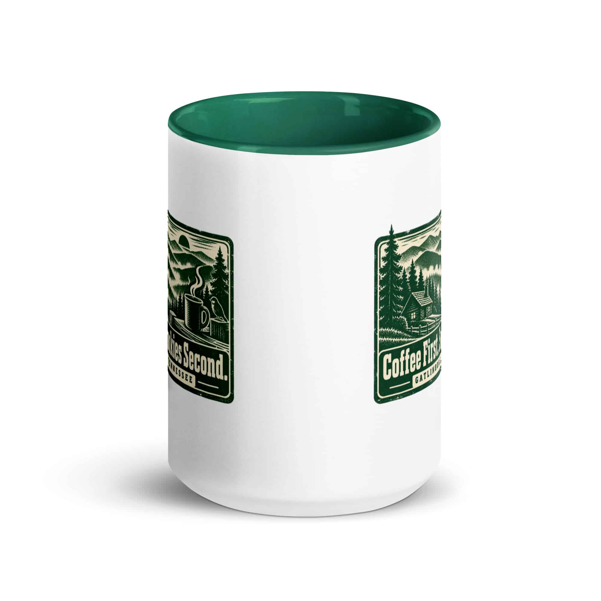 Gatlinburg and the Smokies Color Inside Coffee Mug: Coffee First. Smokies Second, Forest Ink Stamp