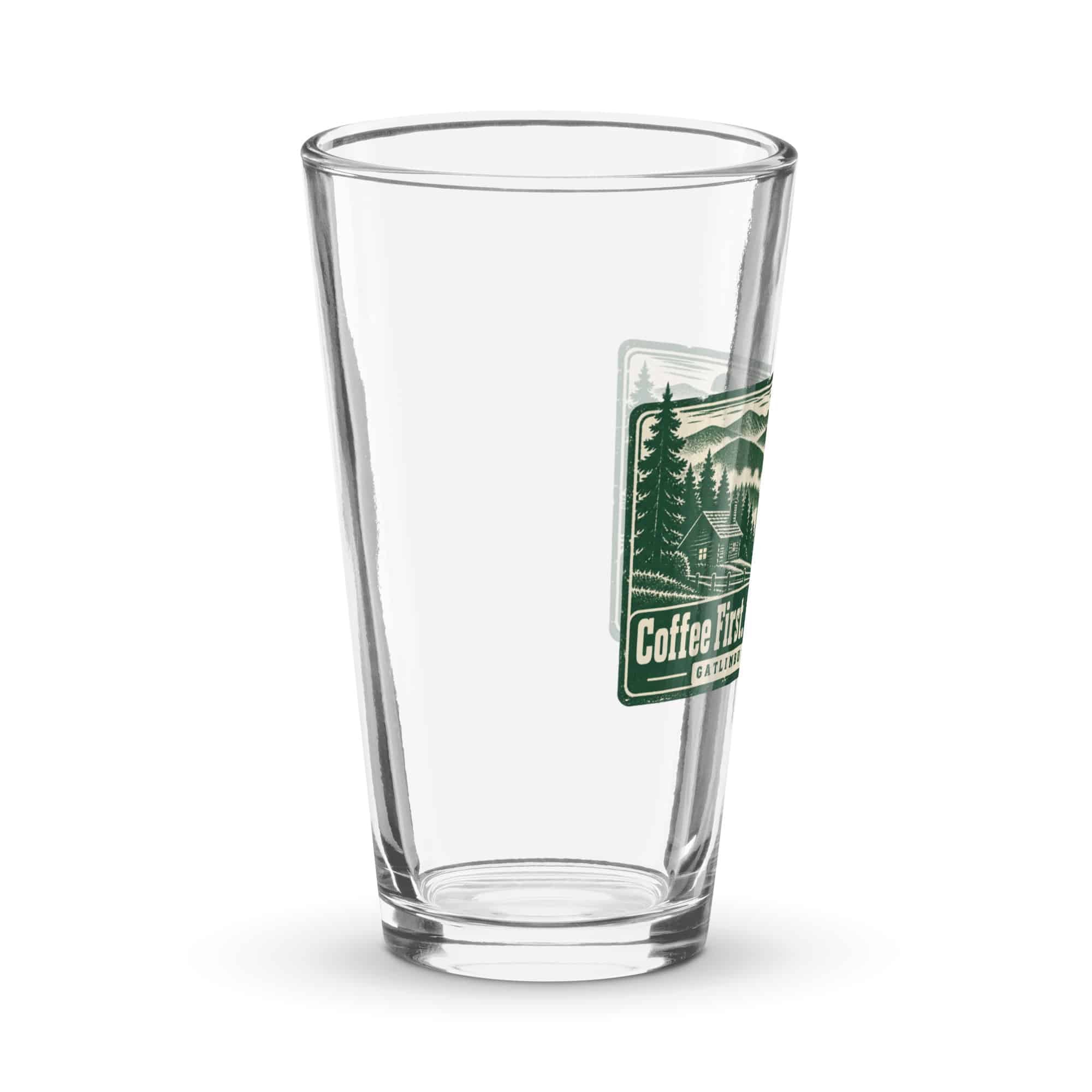 Gatlinburg and the Smokies Pint Glass: Coffee First. Smokies Second, Forest Ink Stamp