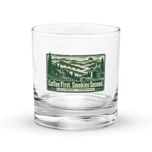 Gatlinburg and the Smokies Rocks Glass: Coffee First. Smokies Second, Forest Ink Stamp - 10.5 oz - Main