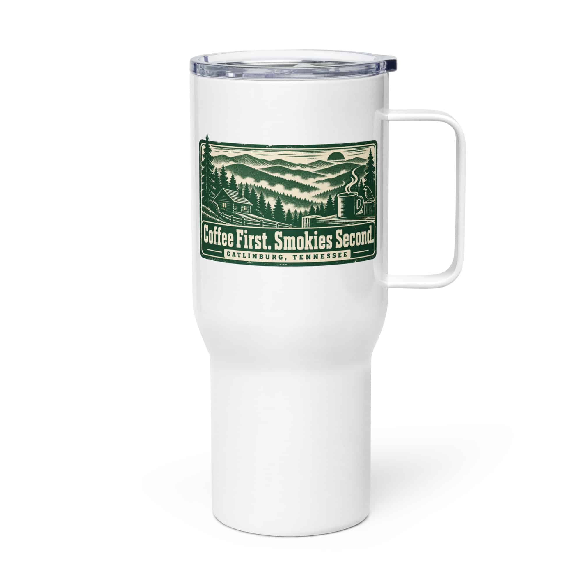 Gatlinburg and the Smokies Travel Mug: Coffee First. Smokies Second, Forest Ink Stamp