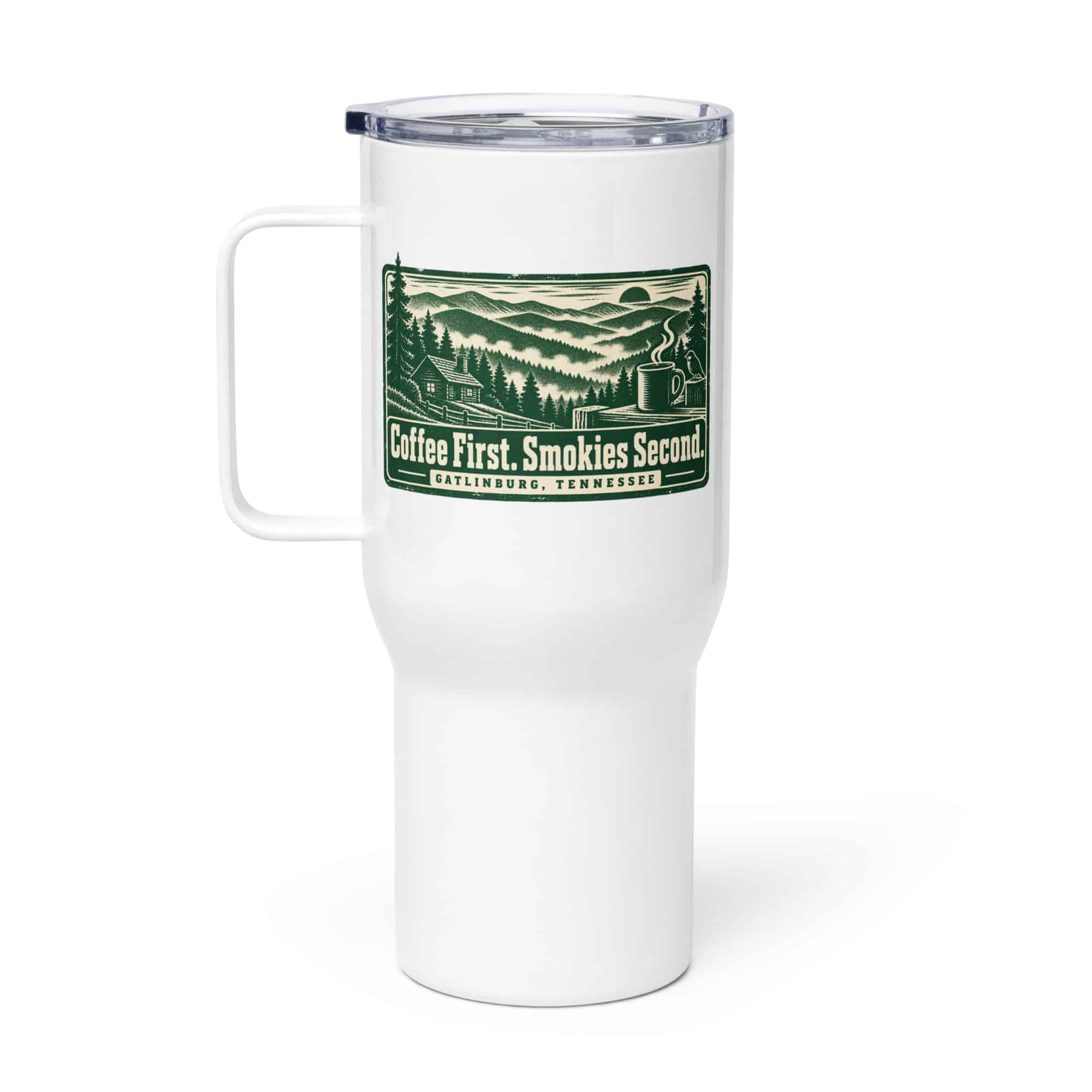 Gatlinburg and the Smokies Travel Mug: Coffee First. Smokies Second, Forest Ink Stamp