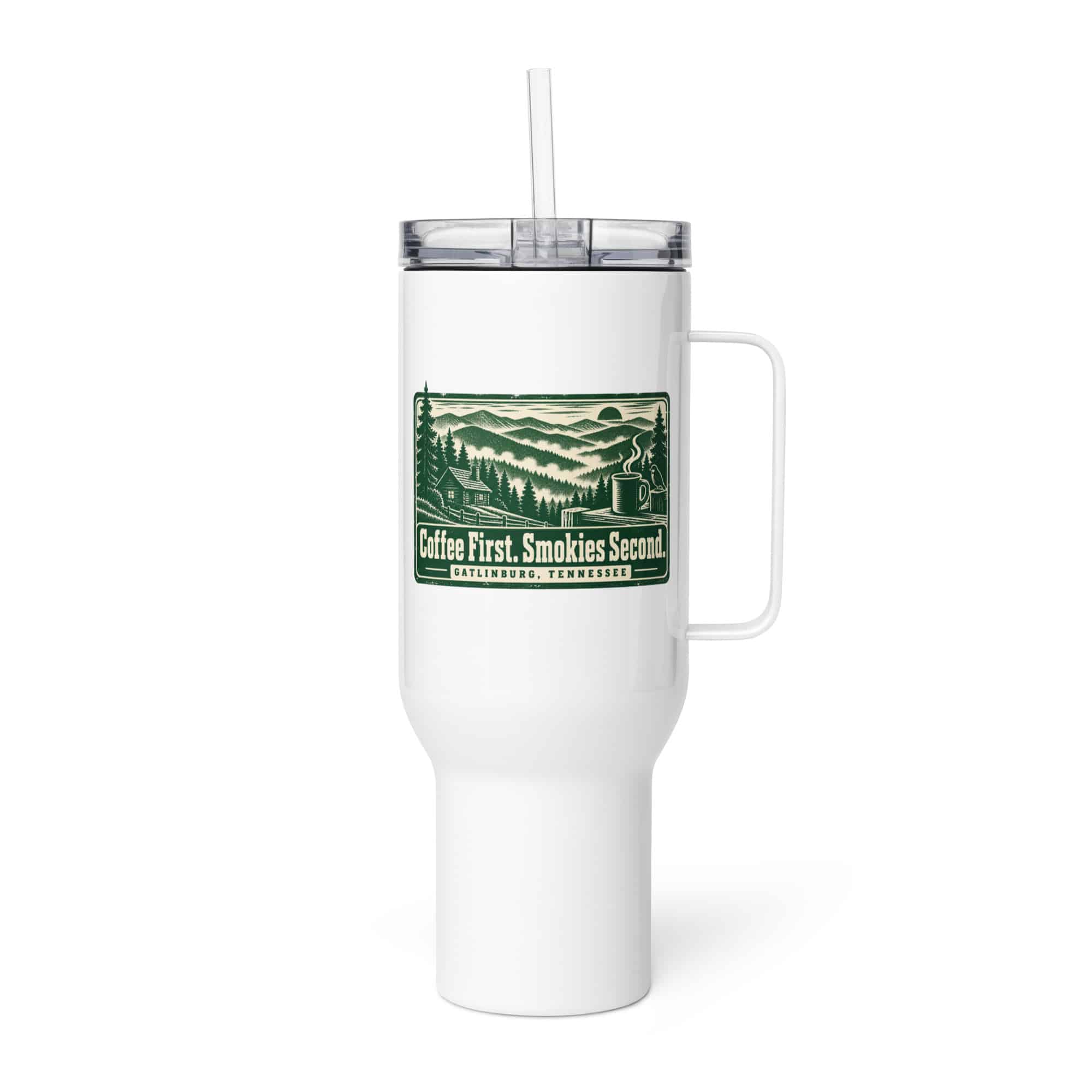 Gatlinburg and the Smokies Travel Mug: Coffee First. Smokies Second, Forest Ink Stamp