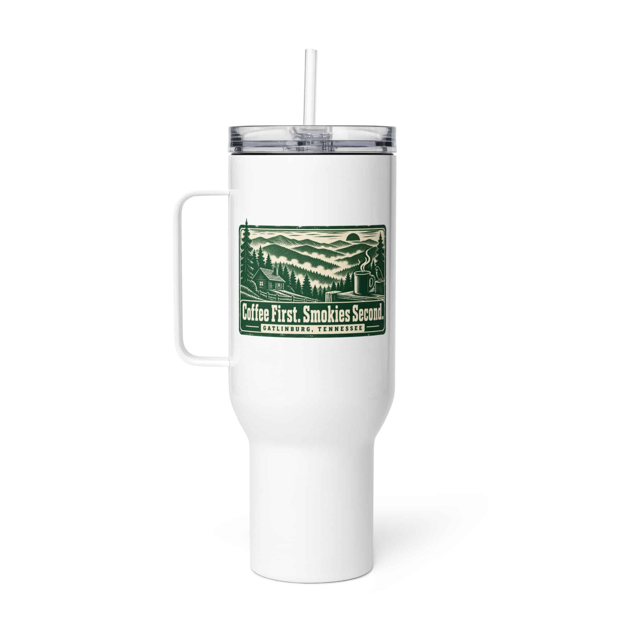 Gatlinburg and the Smokies Travel Mug: Coffee First. Smokies Second, Forest Ink Stamp
