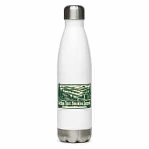 Gatlinburg and the Smokies Stainless Steel Water Bottle: Coffee First. Smokies Second, Forest Ink Stamp - 17 oz - Main
