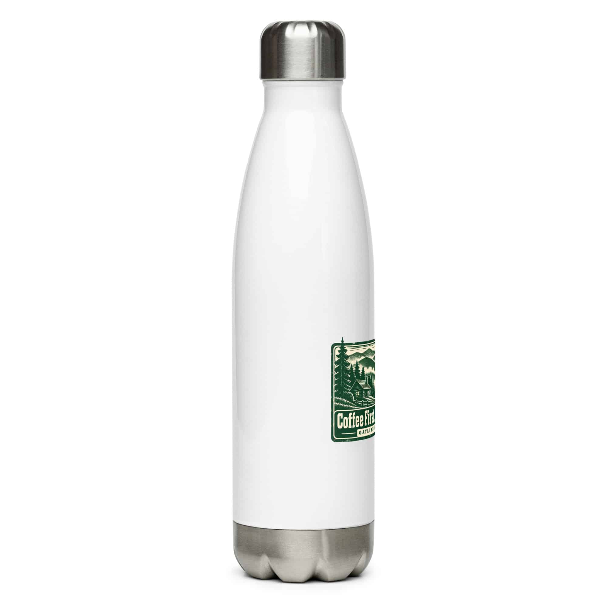 Gatlinburg and the Smokies Stainless Steel Water Bottle: Coffee First. Smokies Second, Forest Ink Stamp