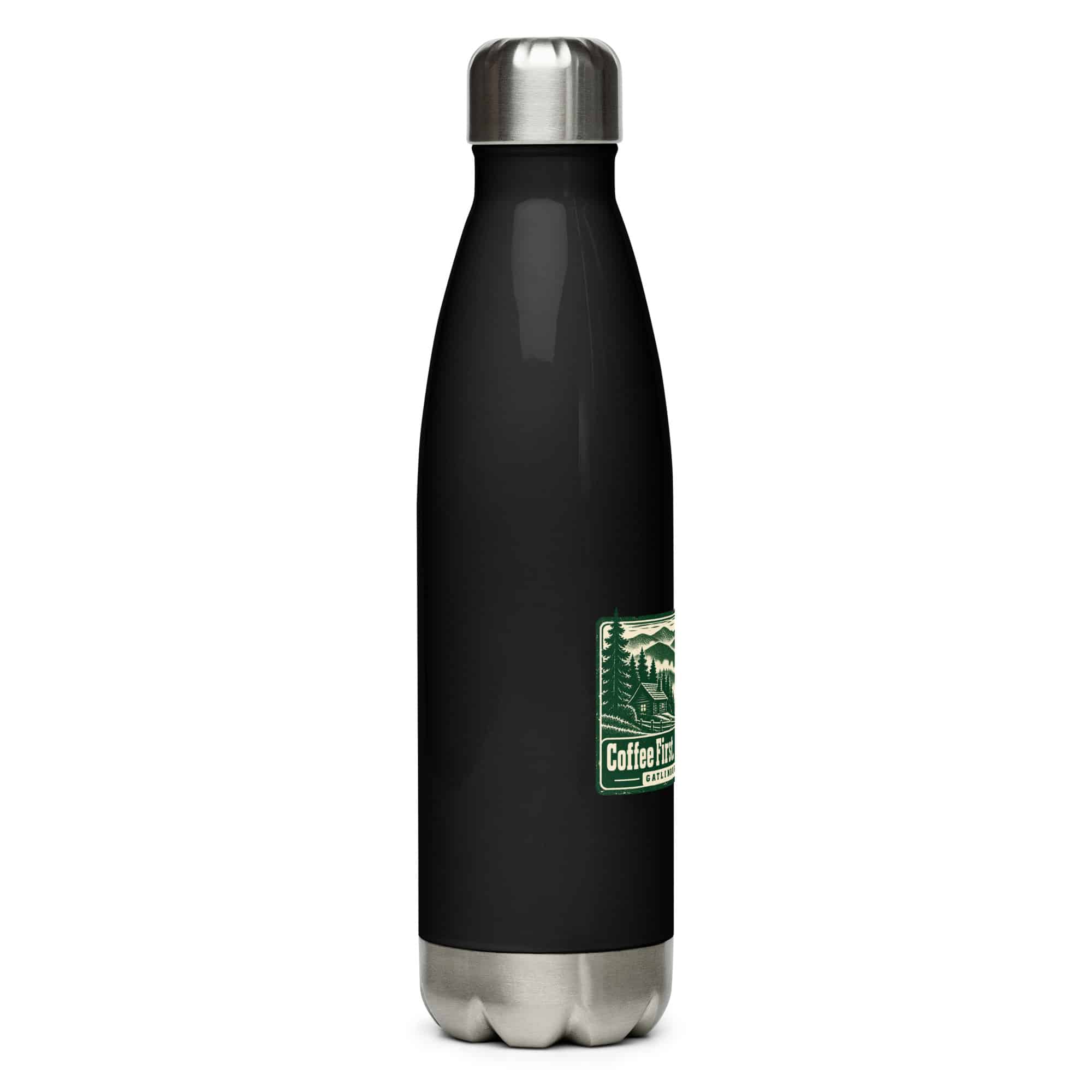 Gatlinburg and the Smokies Stainless Steel Water Bottle: Coffee First. Smokies Second, Forest Ink Stamp