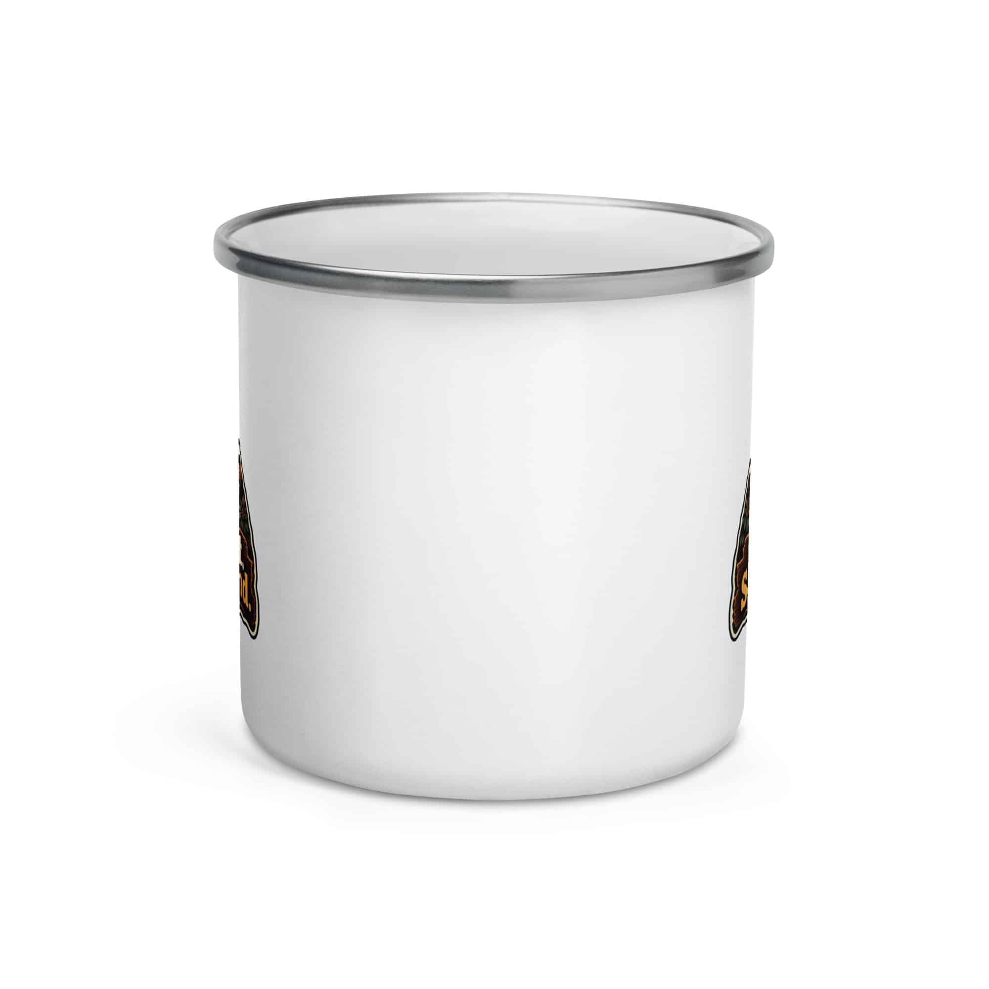 Gatlinburg and the Smokies Enamel Camp Mug: Coffee First. Smokies Second, Scenic Shield Badge