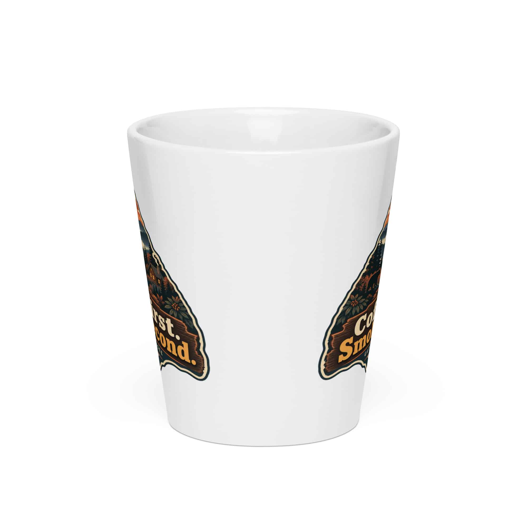 Gatlinburg and the Smokies Latte Mug: Coffee First. Smokies Second, Scenic Shield Badge
