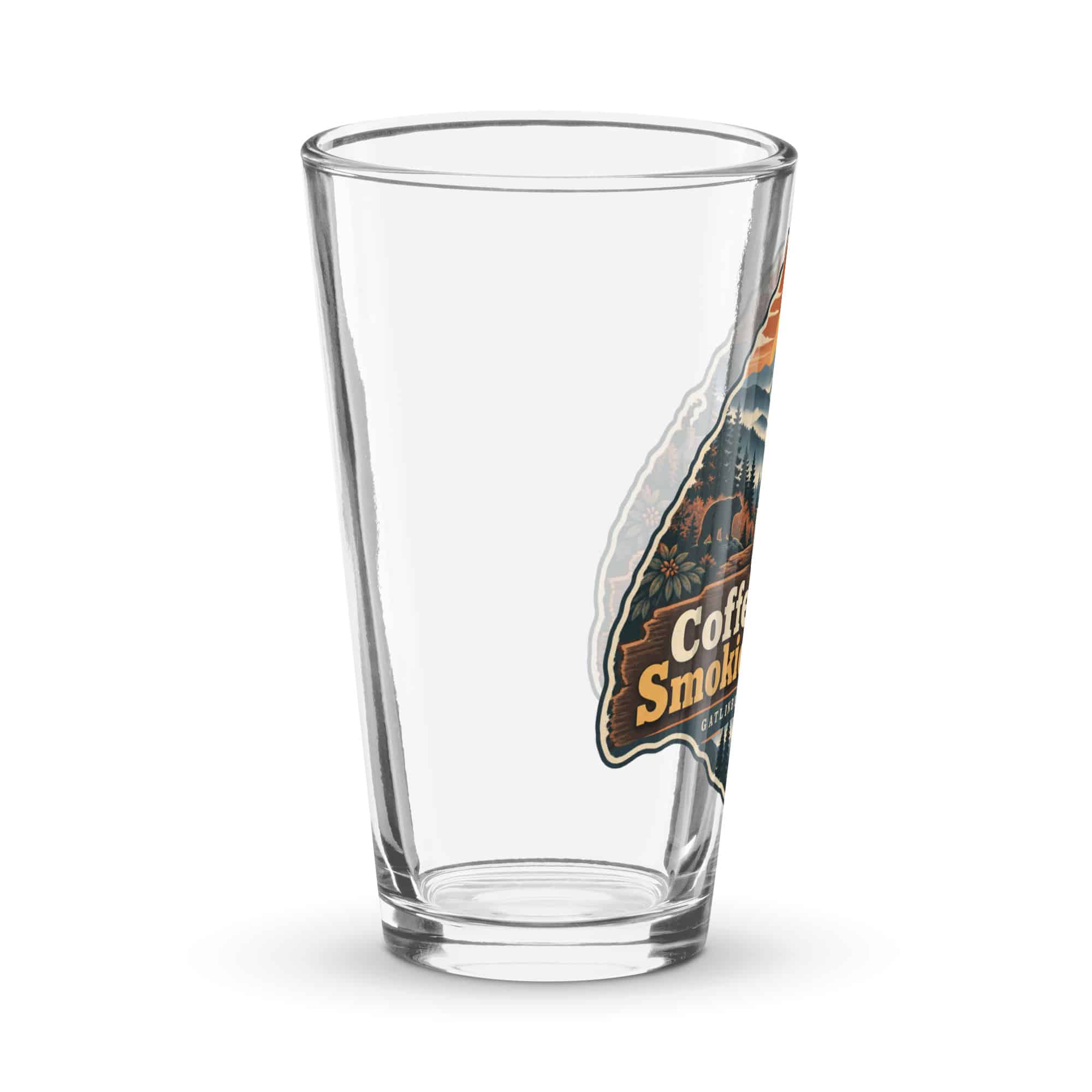 Gatlinburg and the Smokies Pint Glass: Coffee First. Smokies Second, Scenic Shield Badge