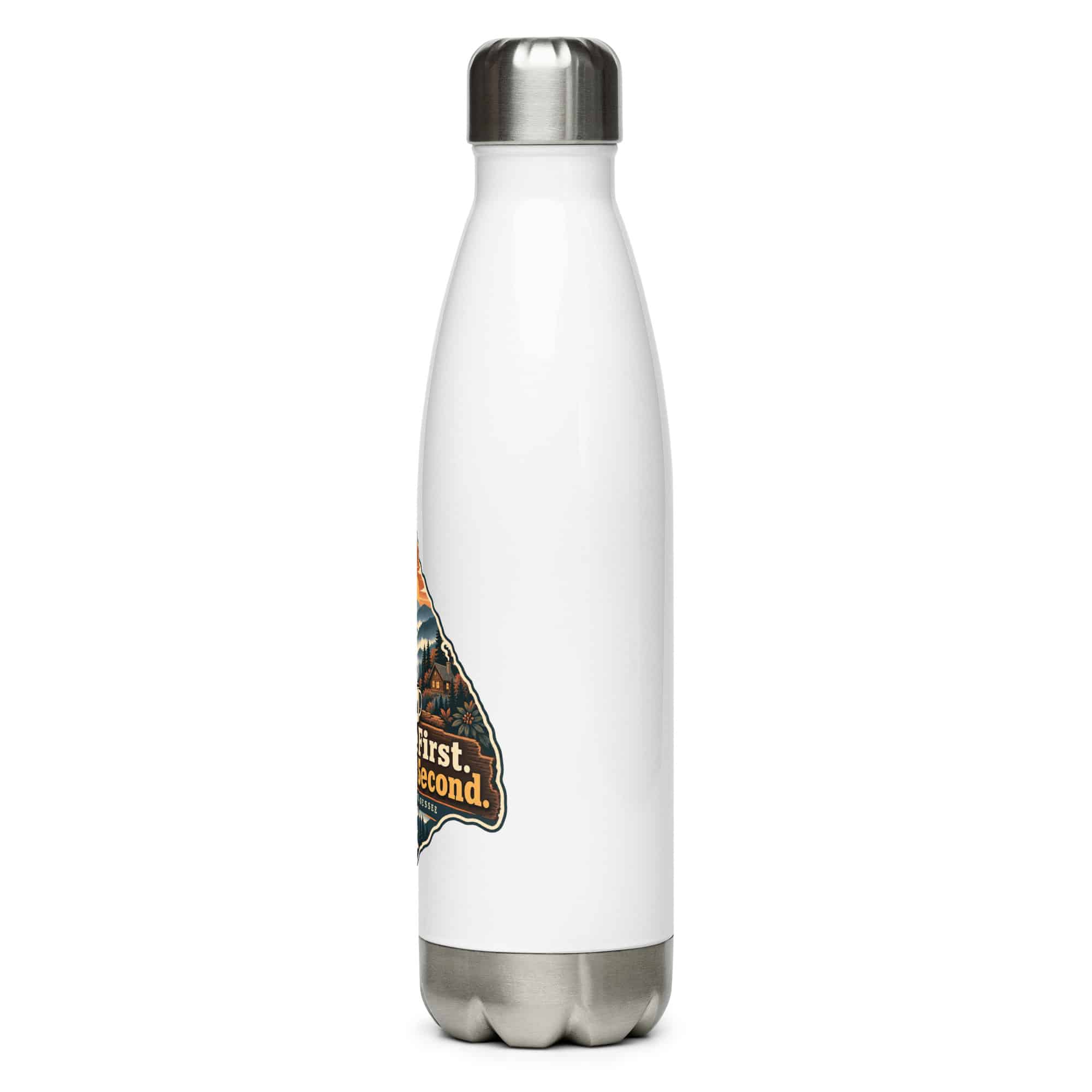 Gatlinburg and the Smokies Stainless Steel Water Bottle: Coffee First. Smokies Second, Scenic Shield Badge