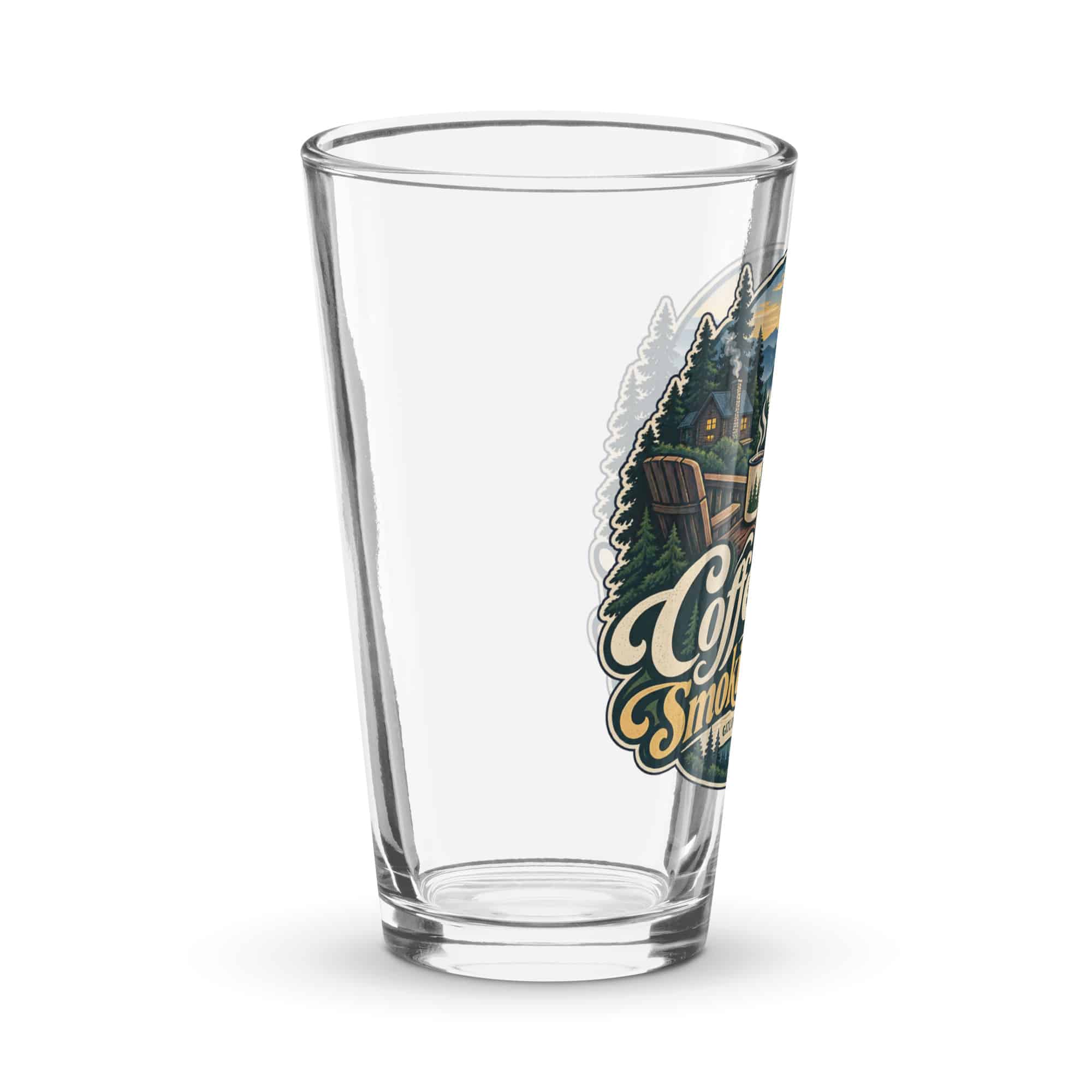 Gatlinburg and the Smokies Pint Glass: Coffee First. Smokies Second, Woodland Scenic Lettering