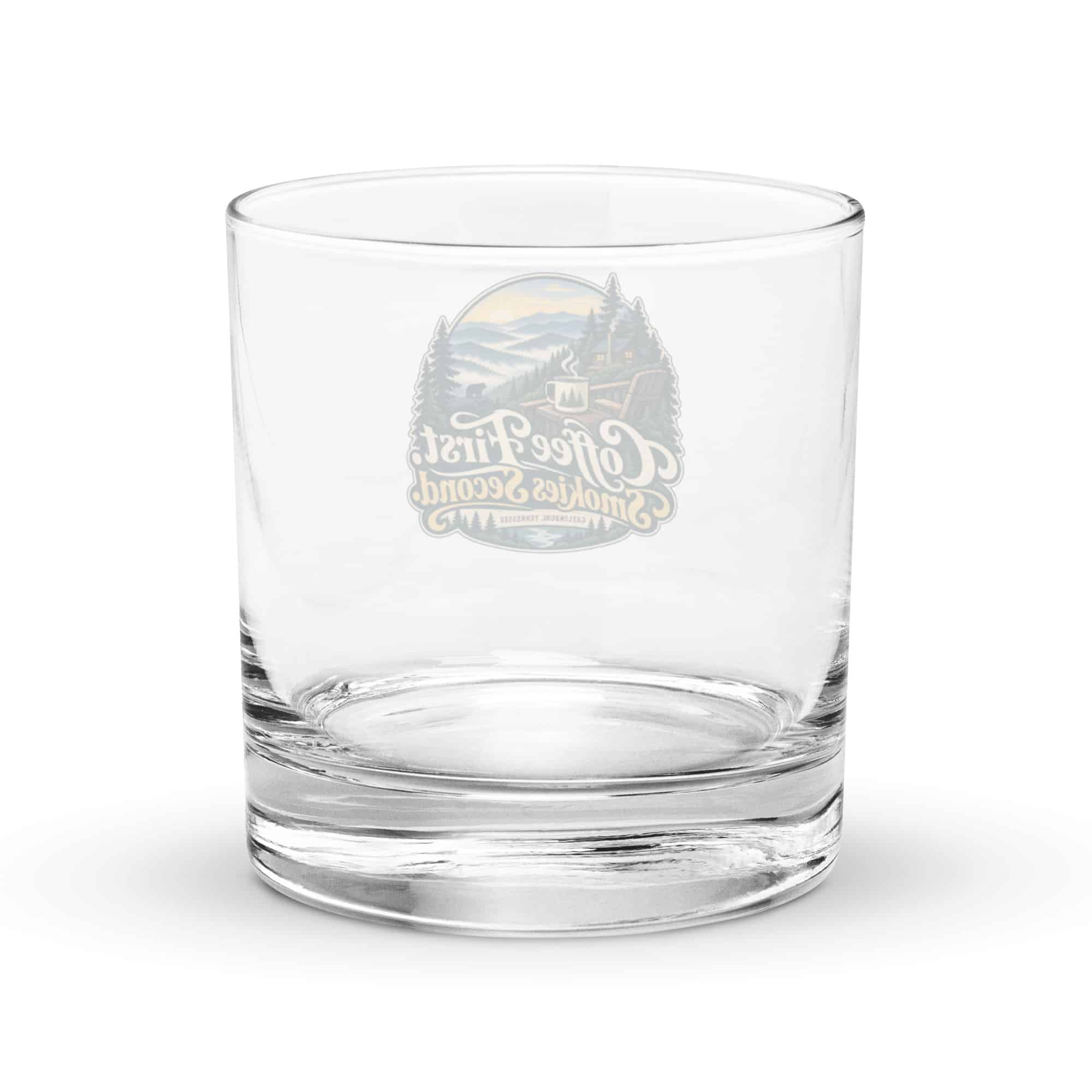 Gatlinburg and the Smokies Rocks Glass: Coffee First. Smokies Second, Woodland Scenic Lettering