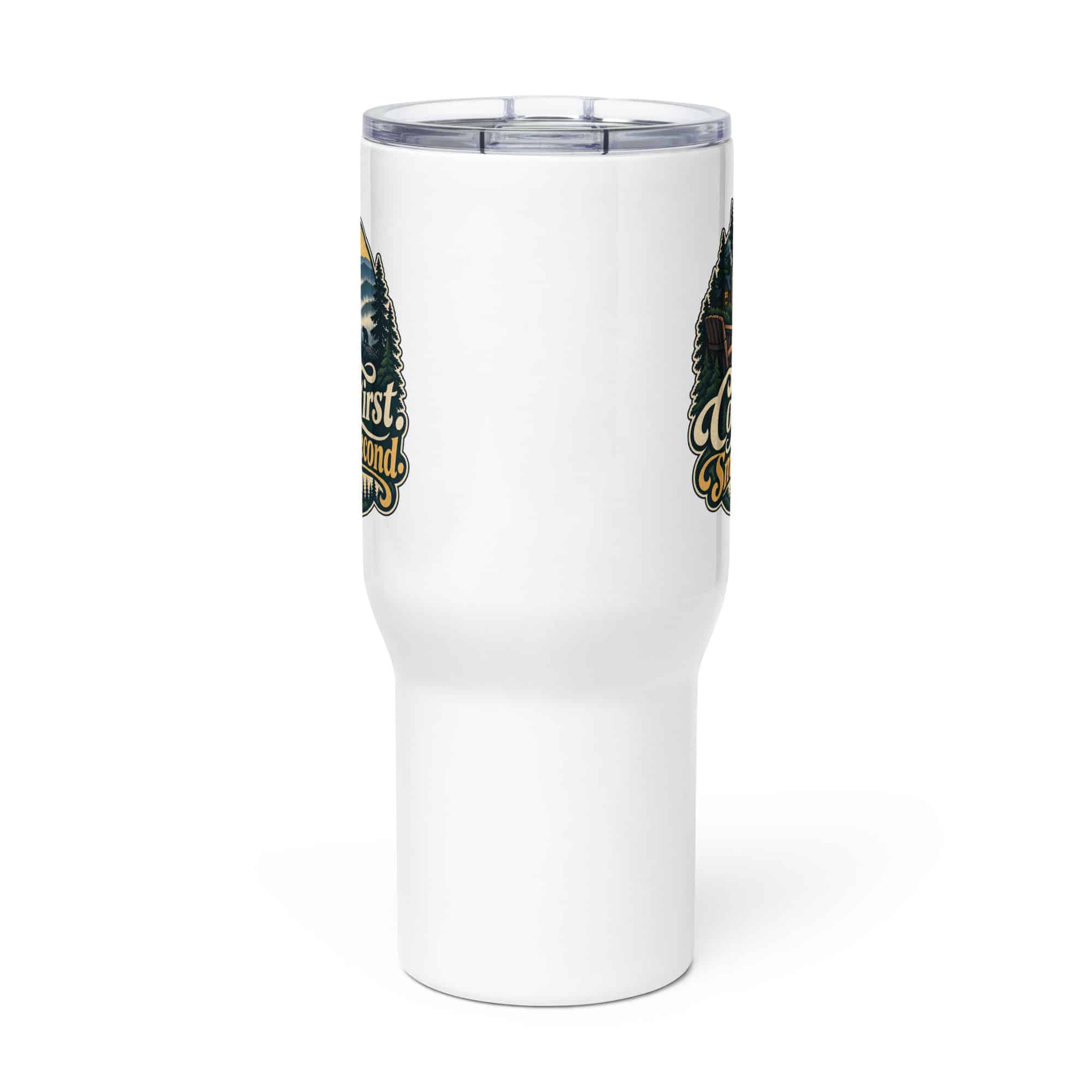 Gatlinburg and the Smokies Travel Mug: Coffee First. Smokies Second, Woodland Scenic Lettering