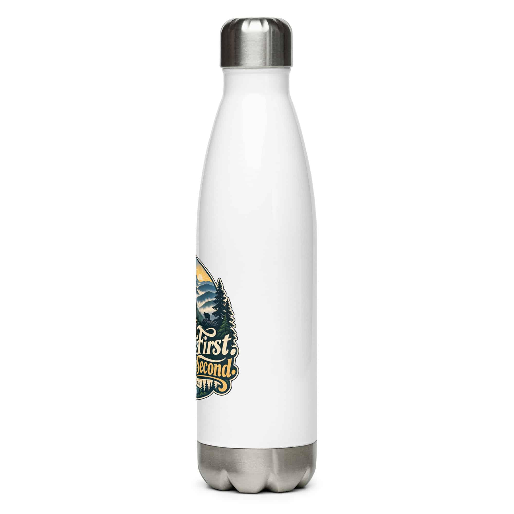 Gatlinburg and the Smokies Stainless Steel Water Bottle: Coffee First. Smokies Second, Woodland Scenic Lettering