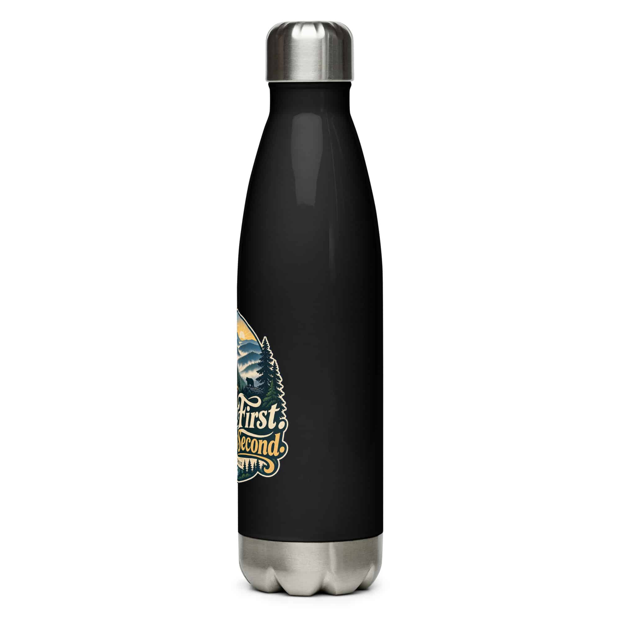 Gatlinburg and the Smokies Stainless Steel Water Bottle: Coffee First. Smokies Second, Woodland Scenic Lettering