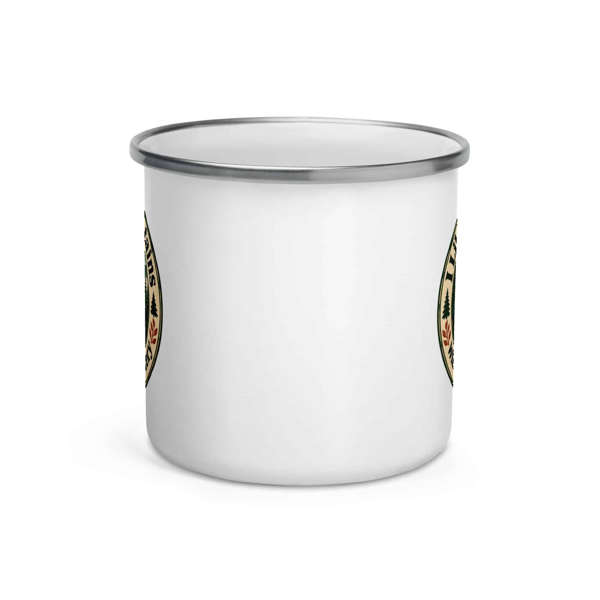 Gatlinburg and the Smokies Enamel Camp Mug: I Like My Mountains with a Little Mystery, Vintage Round Badge
