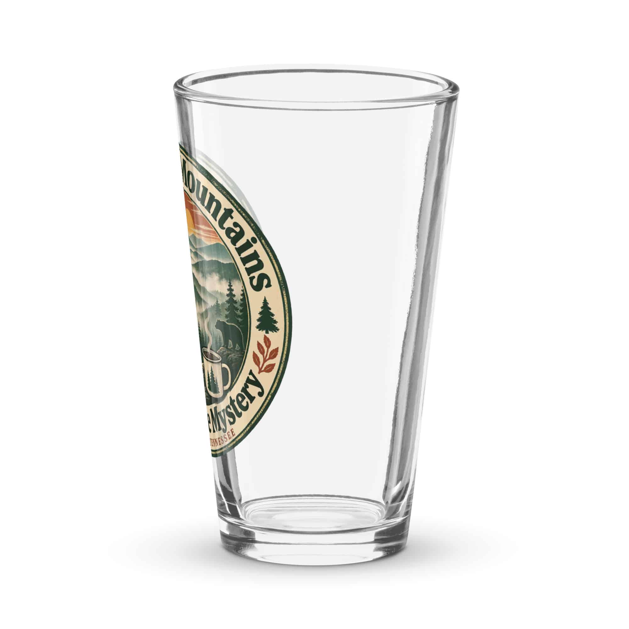 Gatlinburg and the Smokies Pint Glass: I Like My Mountains with a Little Mystery, Vintage Round Badge