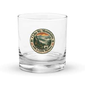 Gatlinburg and the Smokies Rocks Glass: I Like My Mountains with a Little Mystery, Vintage Round Badge - 10.5 oz - Main