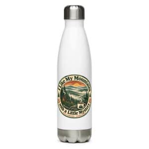 Gatlinburg and the Smokies Stainless Steel Water Bottle: I Like My Mountains with a Little Mystery, Vintage Round Badge - 17 oz - Main